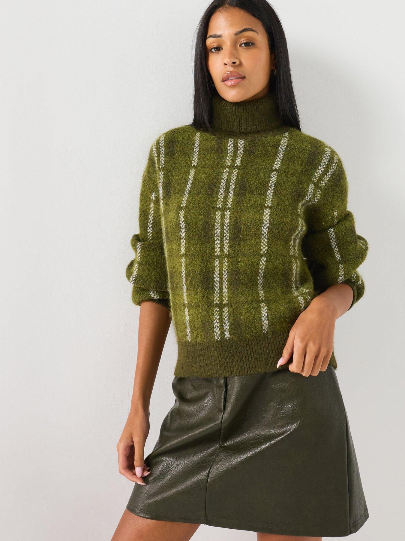 Image 4 of 5 of Vero Moda Womens High Neck Check Knit Jumper - Green