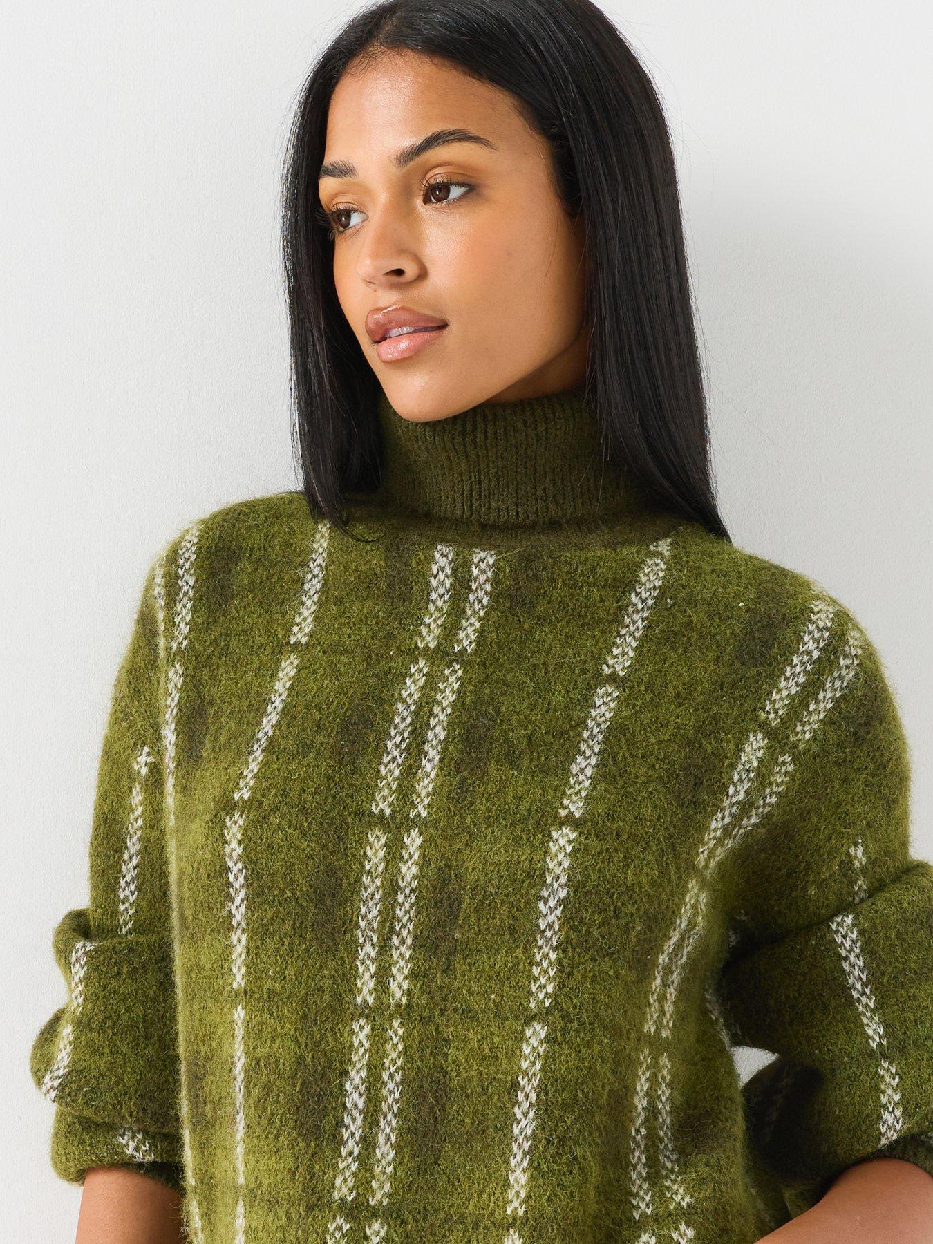 Image 5 of 5 of Vero Moda Womens High Neck Check Knit Jumper - Green