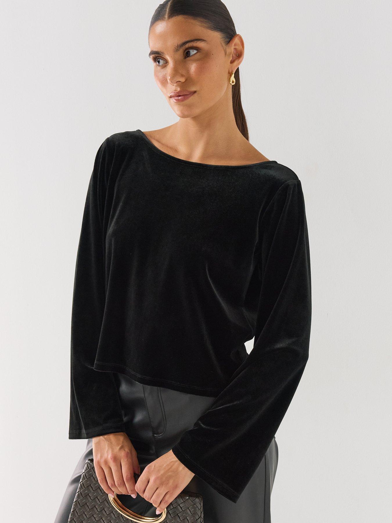 Image 2 of 6 of JDY Womens Jdyvictory Velvet-look Open Back Bow Blouse - Black