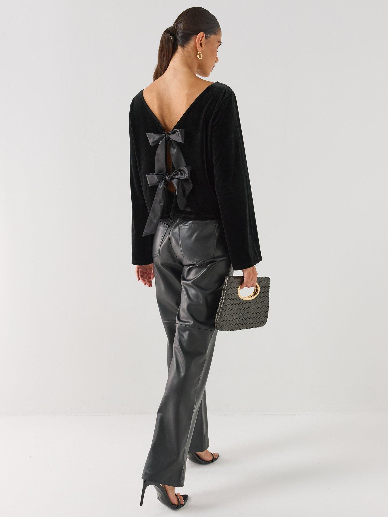 Image 3 of 6 of JDY Womens Jdyvictory Velvet-look Open Back Bow Blouse - Black