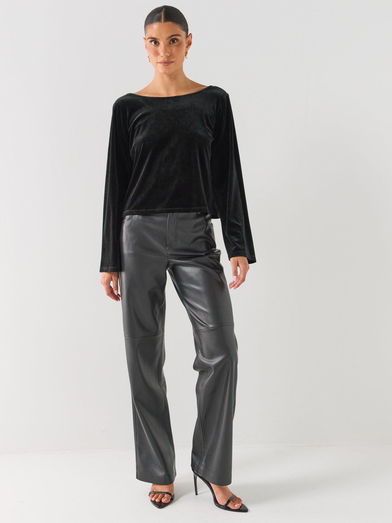 Image 5 of 6 of JDY Womens Jdyvictory Velvet-look Open Back Bow Blouse - Black