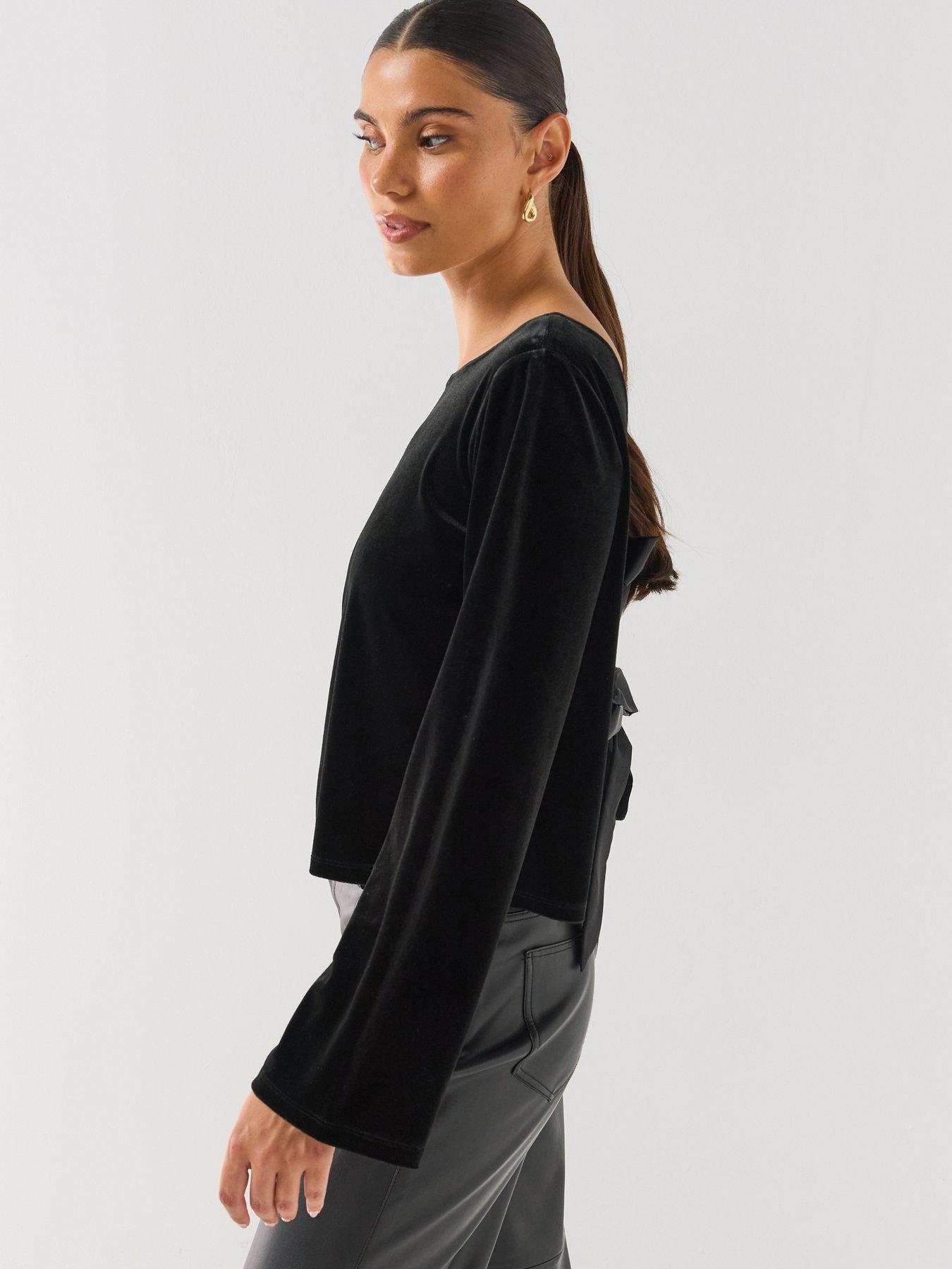 Image 6 of 6 of JDY Womens Jdyvictory Velvet-look Open Back Bow Blouse - Black