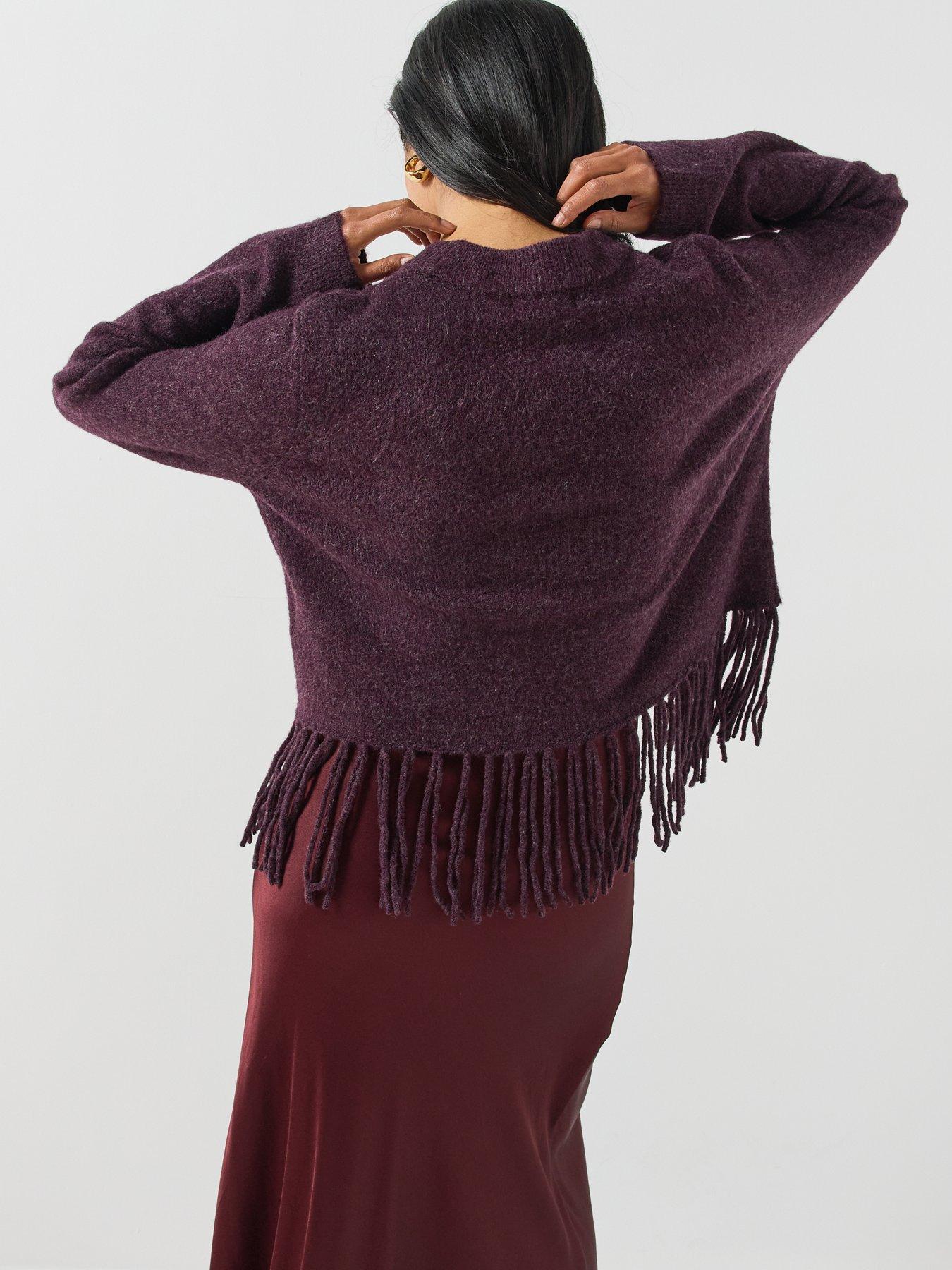 Image 2 of 6 of JDY Womens Jdyandrea Fringe Hem Long Sleeve Jumper - Purple