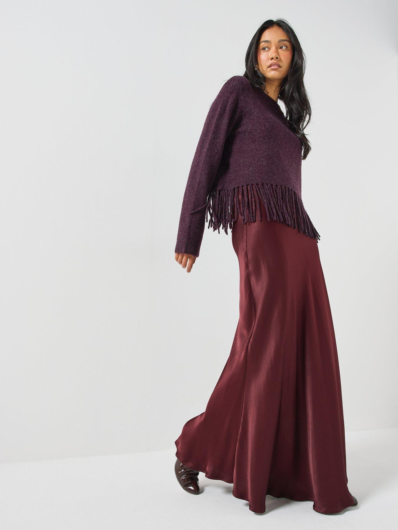 Image 3 of 6 of JDY Womens Jdyandrea Fringe Hem Long Sleeve Jumper - Purple
