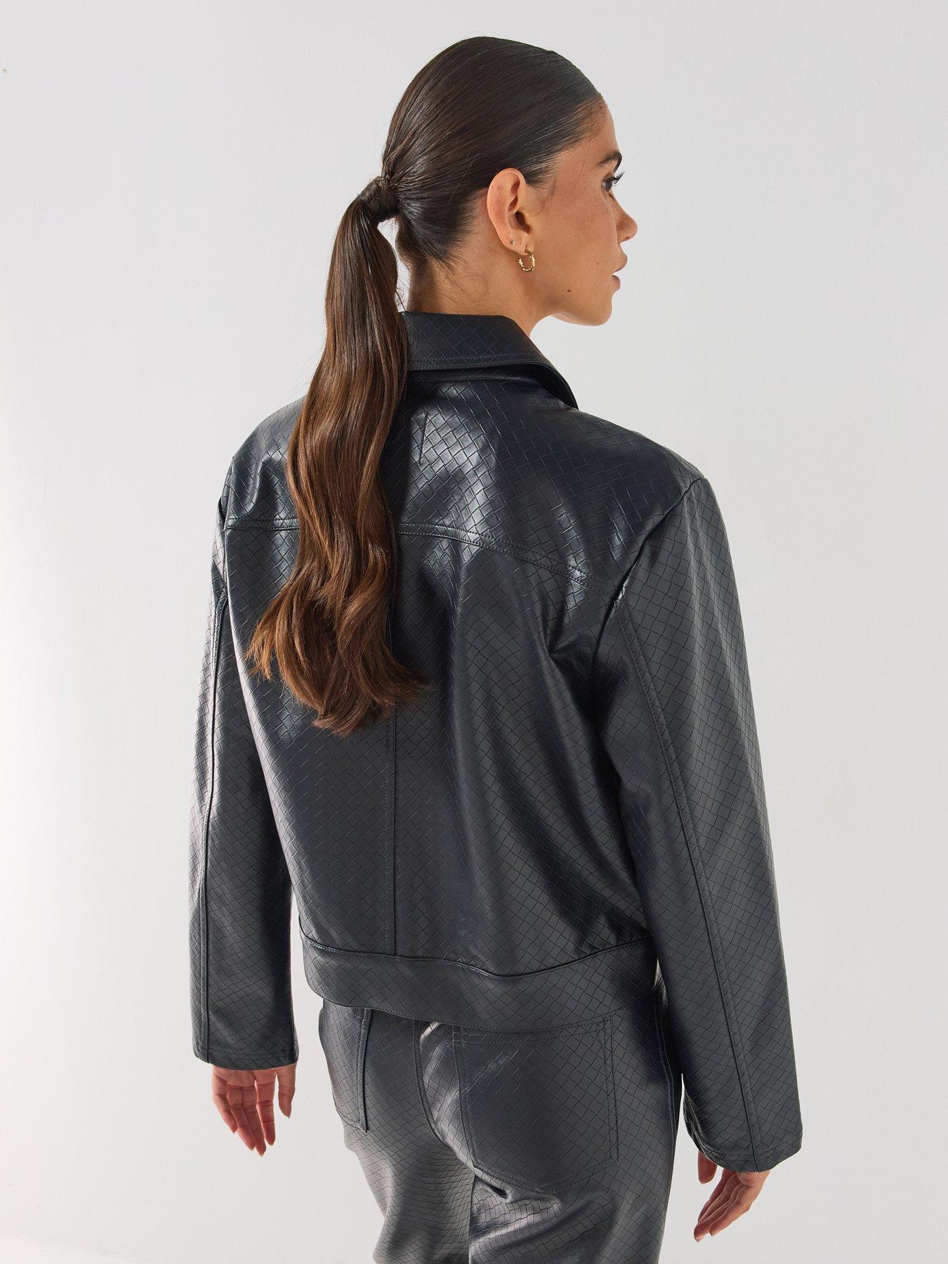 Image 2 of 6 of JDY Womens Textured Cropped Faux Leather Jacket - Brown