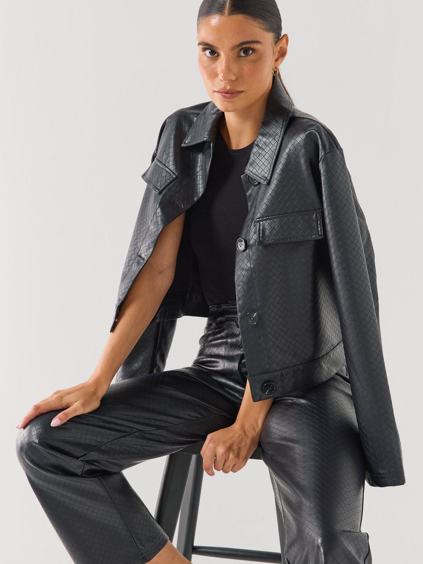 Image 5 of 6 of JDY Womens Textured Cropped Faux Leather Jacket - Brown