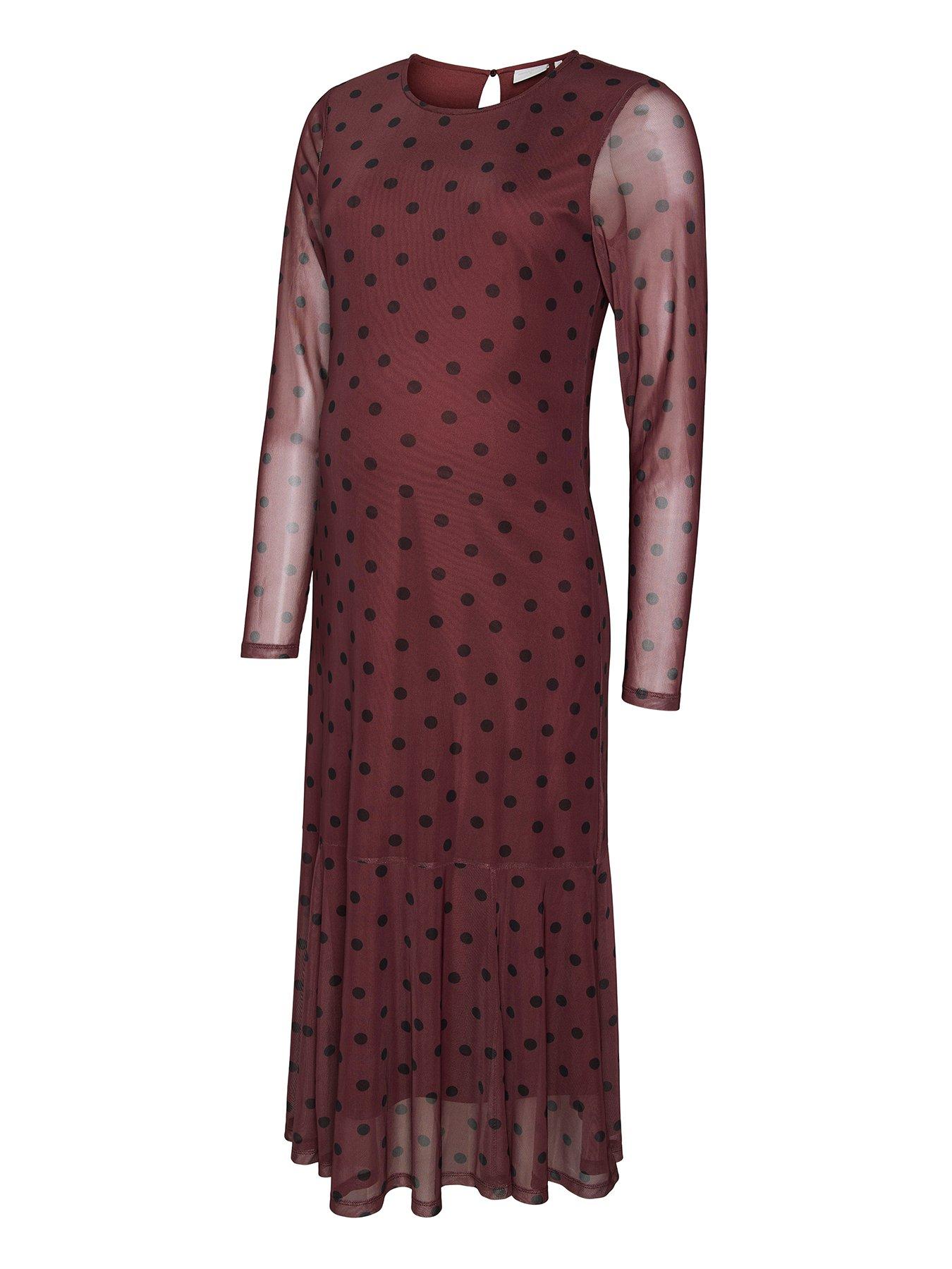 Image 1 of 2 of Mamalicious Womens Mlsara Polka Dot Midi Dress - Brown