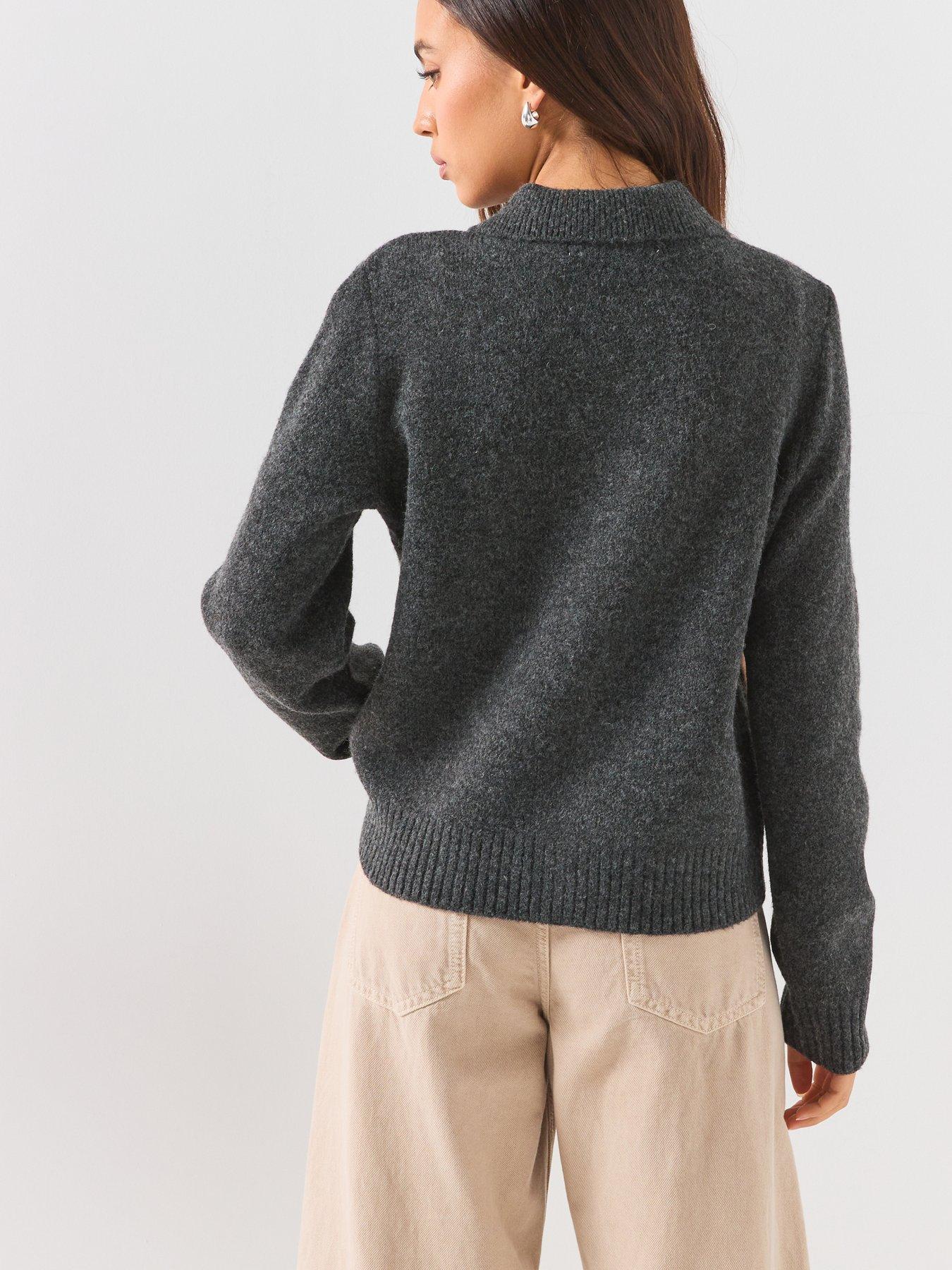 Image 2 of 6 of Vero Moda Womens Vmcavallo Horse Jacquard Polo Collar Button Through Cardigan - Grey
