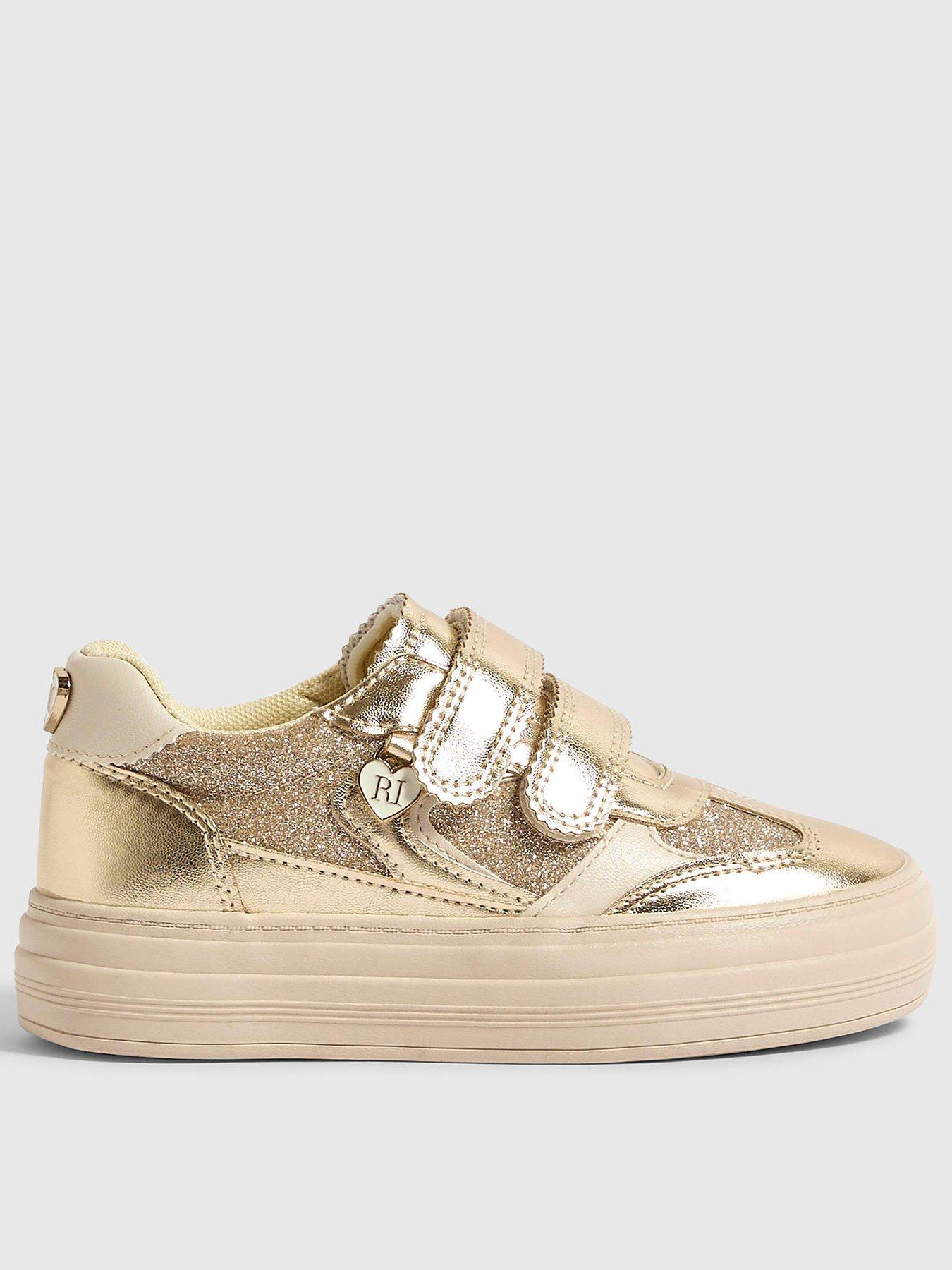Image 1 of 5 of River Island Girls OG Gold Glitter Double Riptape Plimsolls - Gold