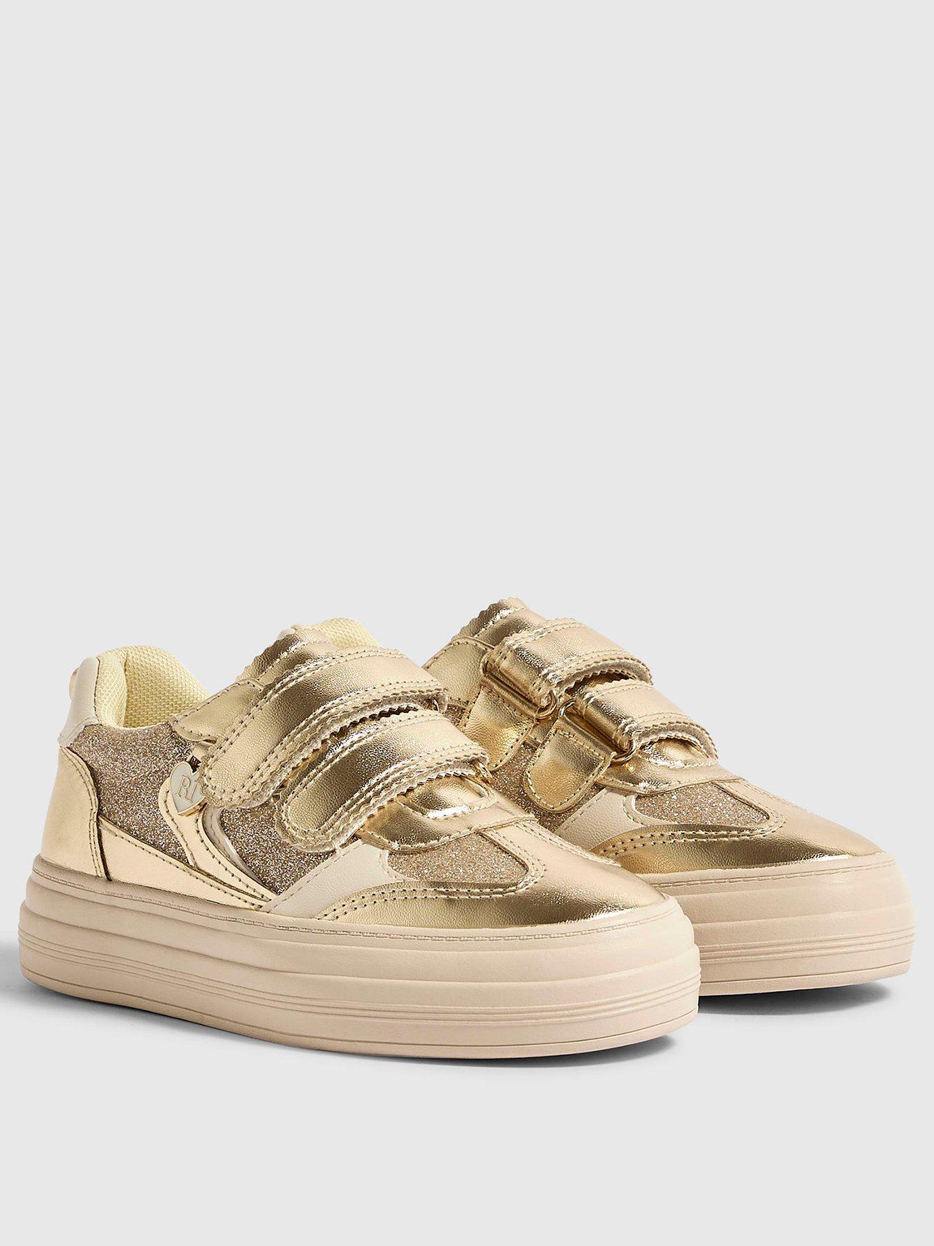 Image 2 of 5 of River Island Girls OG Gold Glitter Double Riptape Plimsolls - Gold