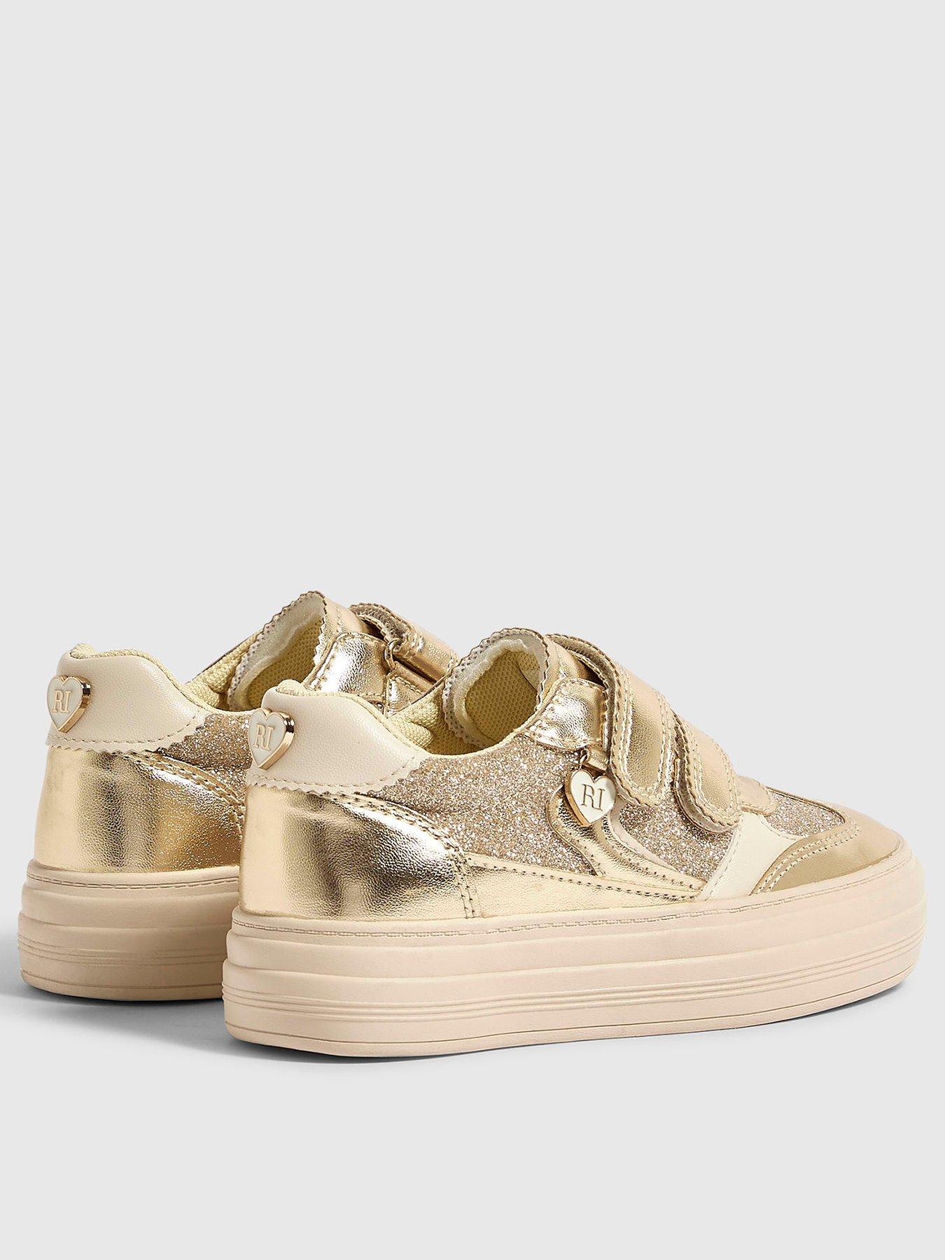 Image 3 of 5 of River Island Girls OG Gold Glitter Double Riptape Plimsolls - Gold
