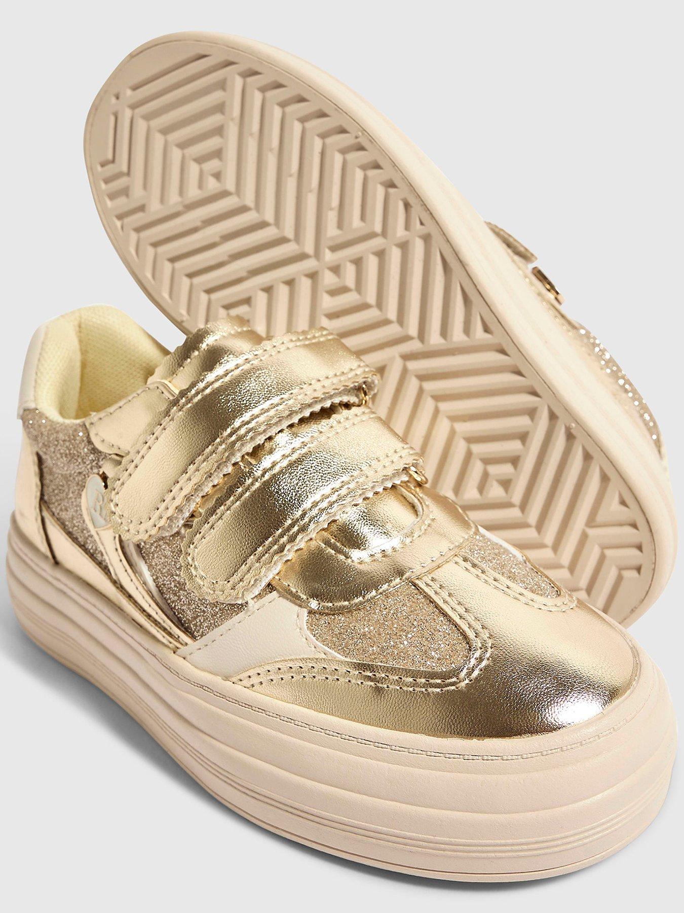 Image 4 of 5 of River Island Girls OG Gold Glitter Double Riptape Plimsolls - Gold