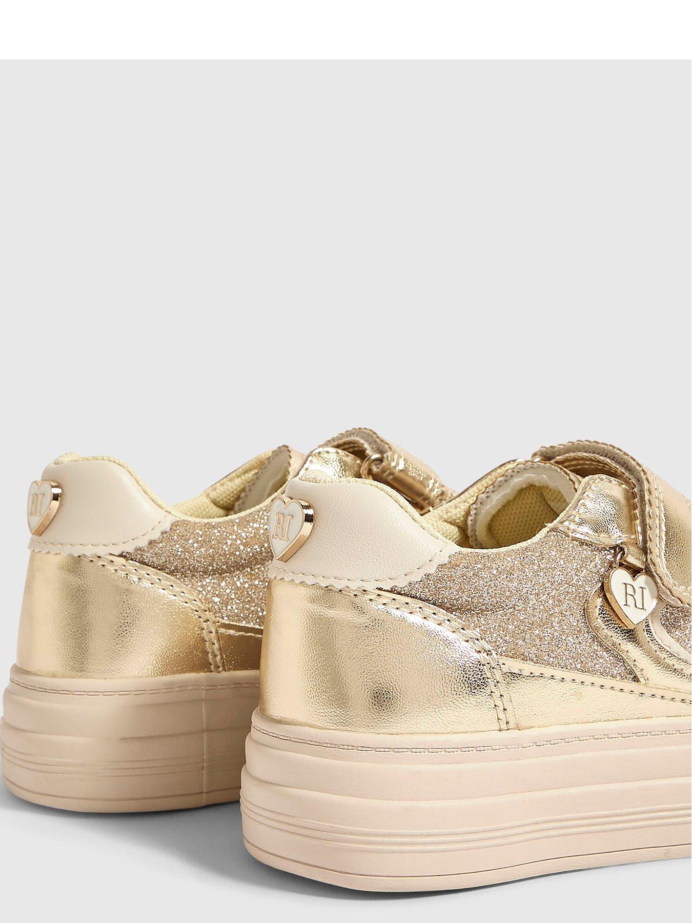 Image 5 of 5 of River Island Girls OG Gold Glitter Double Riptape Plimsolls - Gold