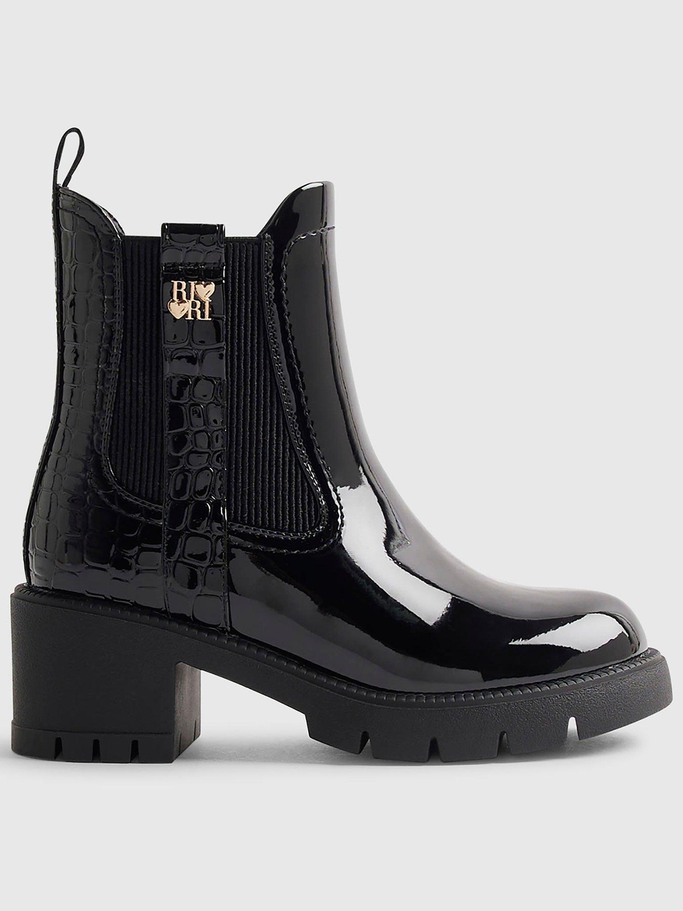 Image 1 of 5 of River Island Girls Patent Snake Heeled Chelsea Boots - Black
