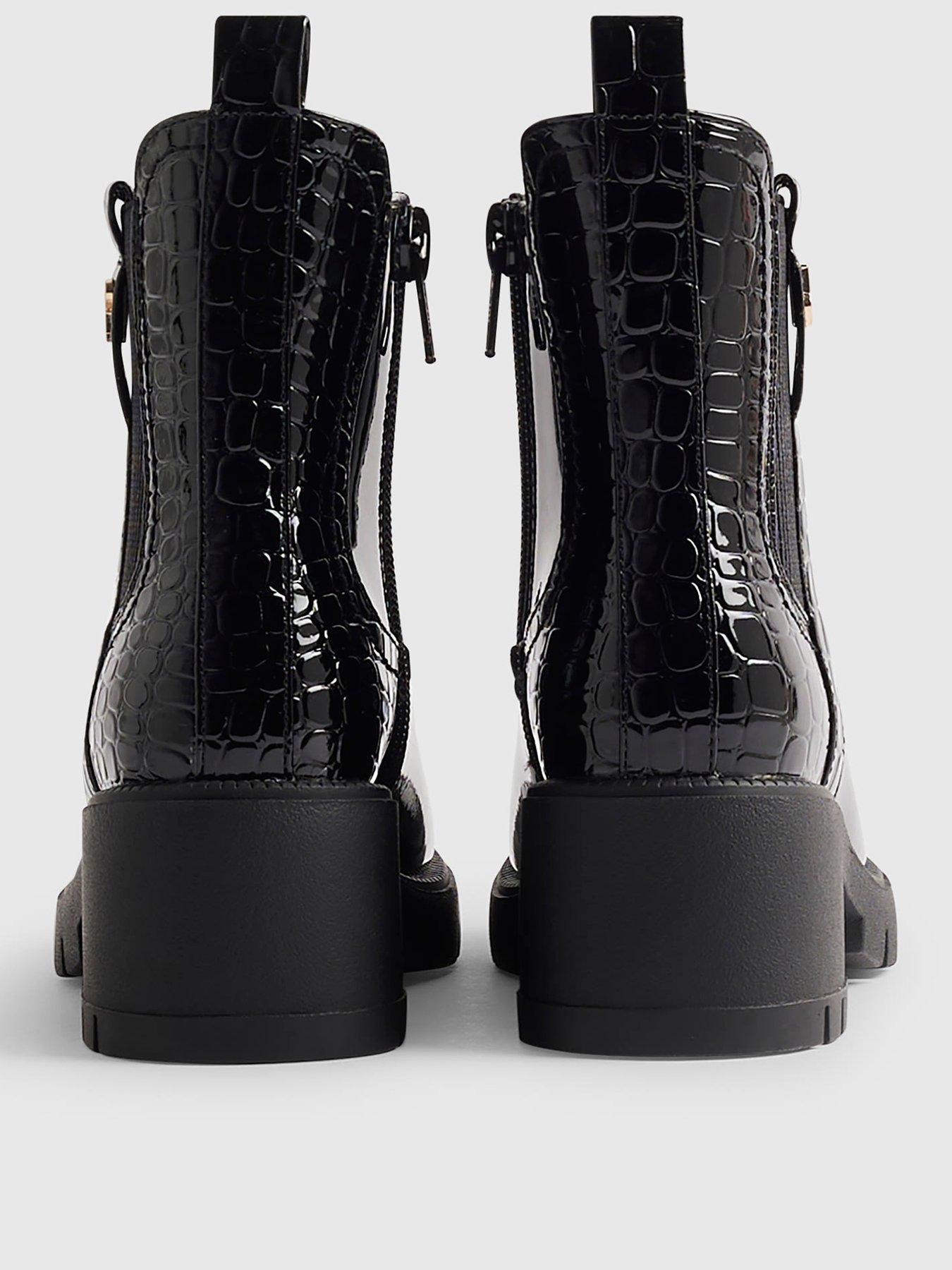 Image 3 of 5 of River Island Girls Patent Snake Heeled Chelsea Boots - Black