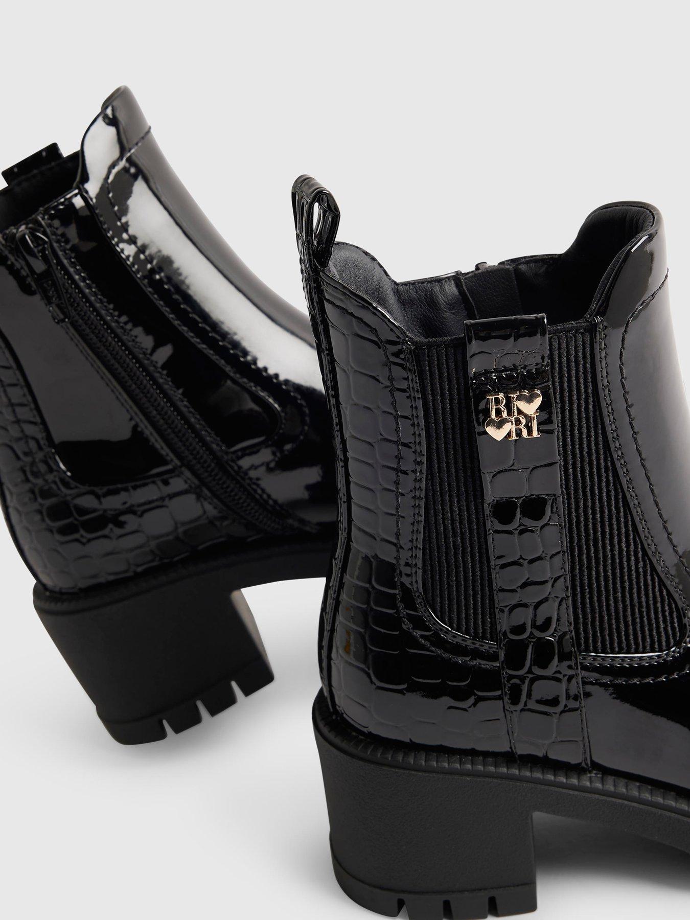 Image 4 of 5 of River Island Girls Patent Snake Heeled Chelsea Boots - Black