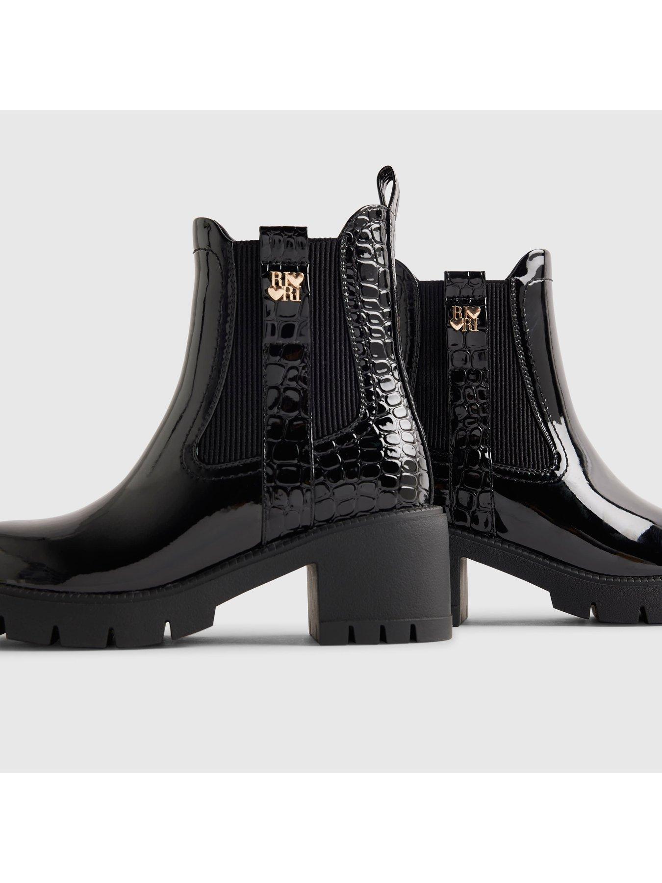 Image 5 of 5 of River Island Girls Patent Snake Heeled Chelsea Boots - Black