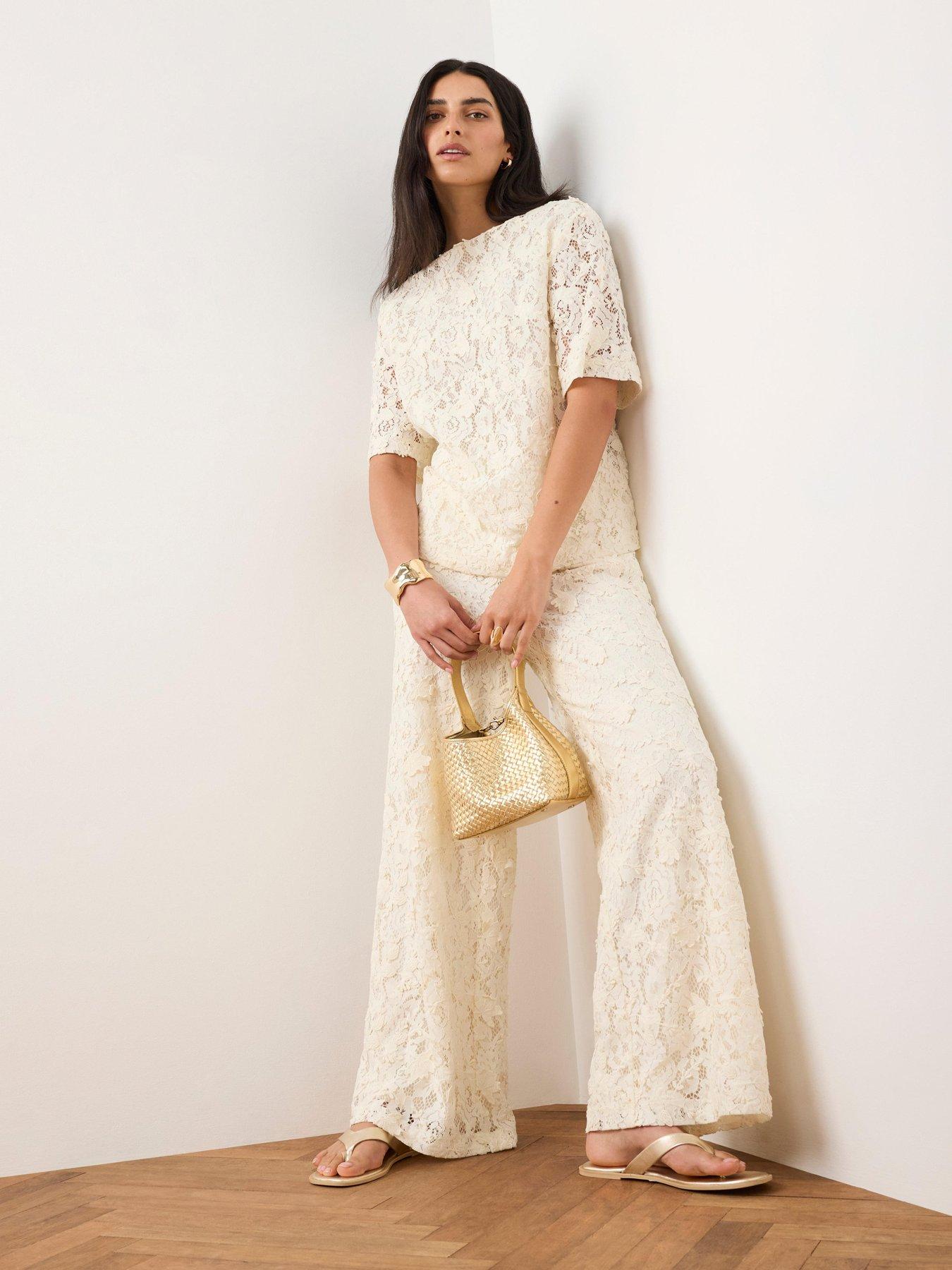 Mint Velvet Lace Wide Leg Trouser, White, Size Xs, Women
