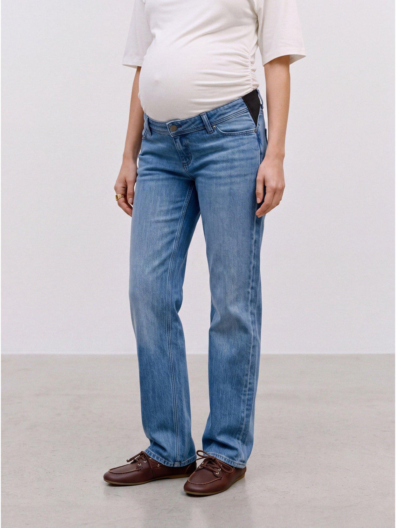 Image 1 of 6 of Mamalicious Womens Maternity Mlcuba Adjustable Waist Straight Jeans - Blue