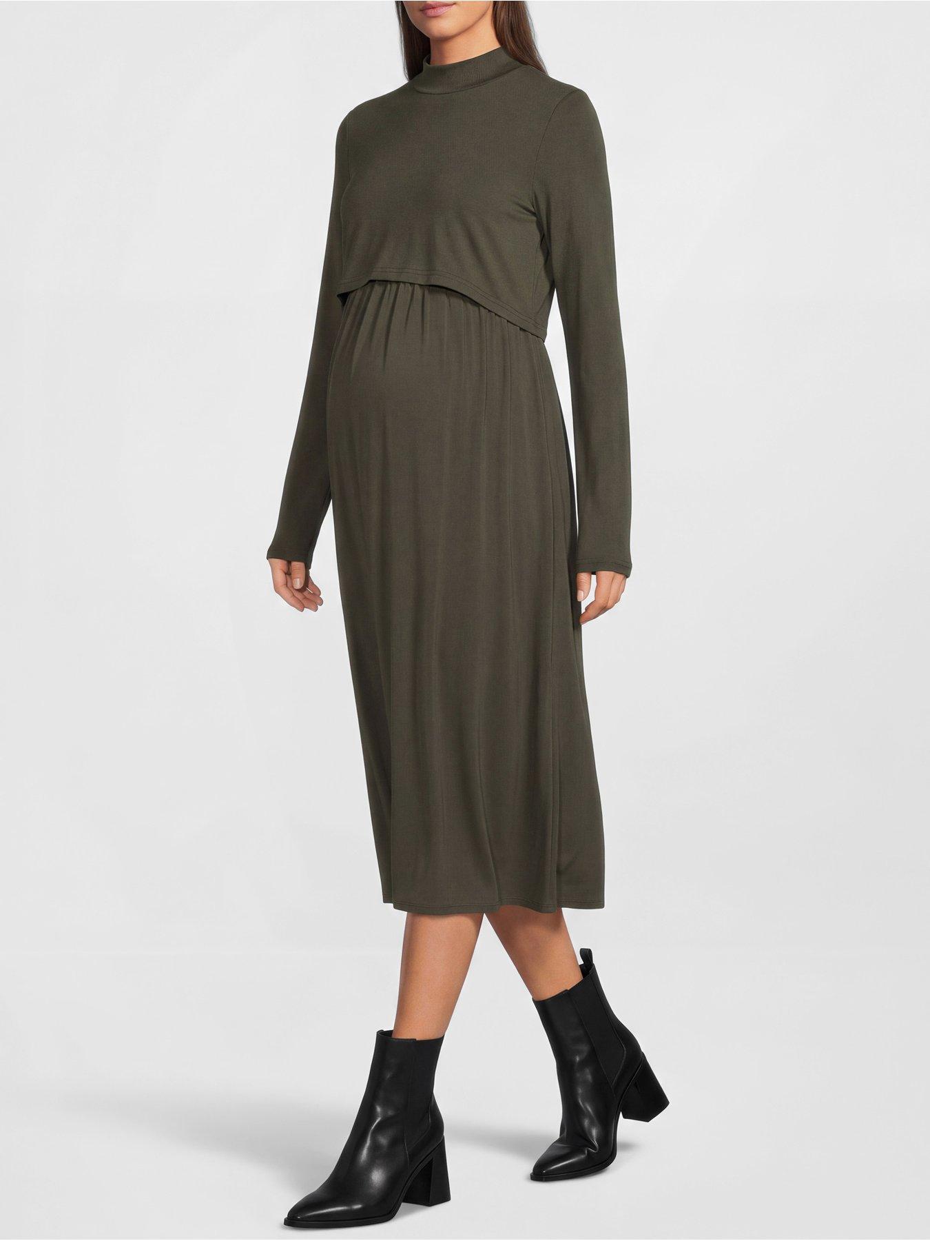 Image 1 of 5 of Mamalicious Mlcathy June Ls Mix Midi Dress 2f