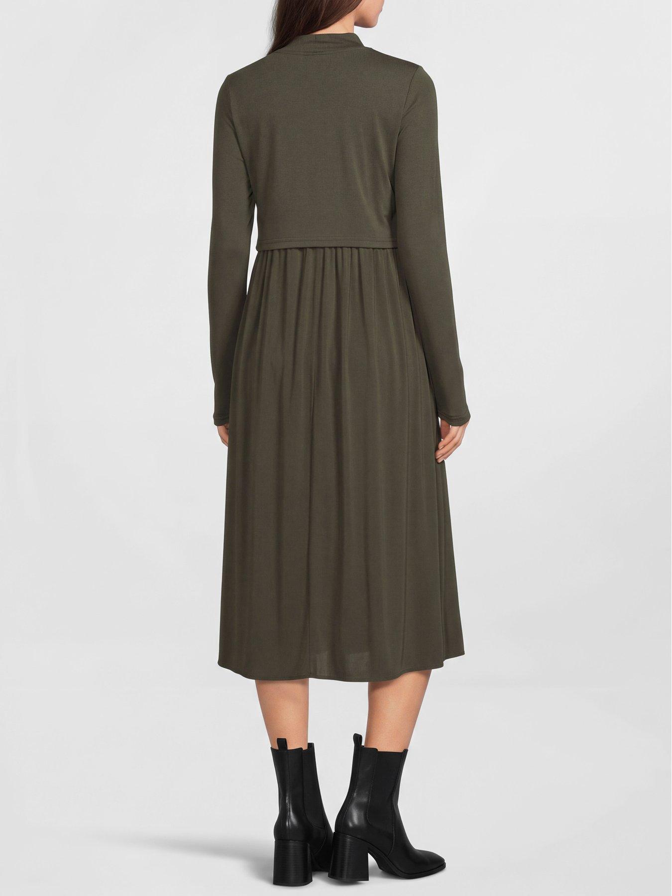 Image 2 of 5 of Mamalicious Mlcathy June Ls Mix Midi Dress 2f
