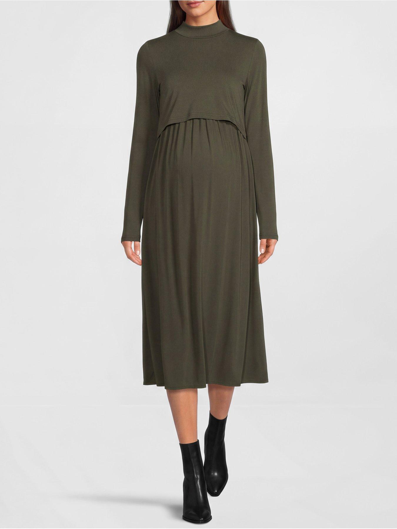 Image 3 of 5 of Mamalicious Mlcathy June Ls Mix Midi Dress 2f
