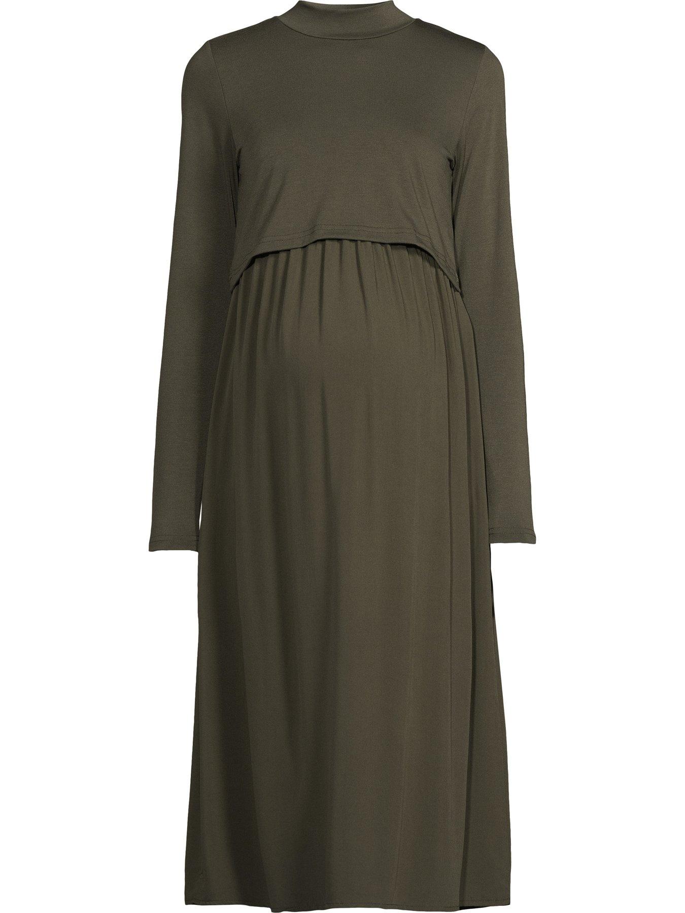 Image 5 of 5 of Mamalicious Mlcathy June Ls Mix Midi Dress 2f