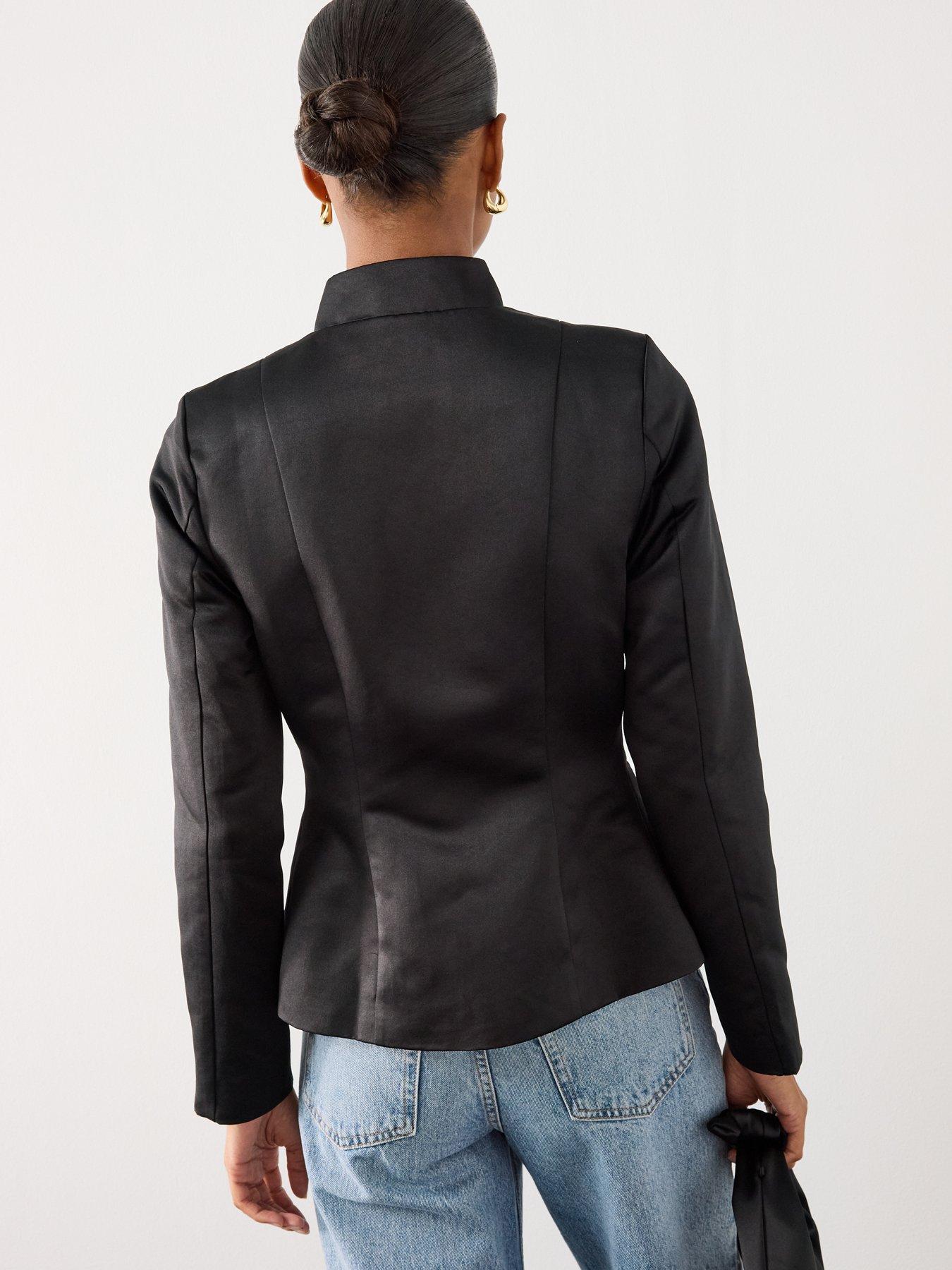 Image 2 of 7 of The Very Collection Womens Structured Satin Mandarin Frog Fastening Jacket - Black