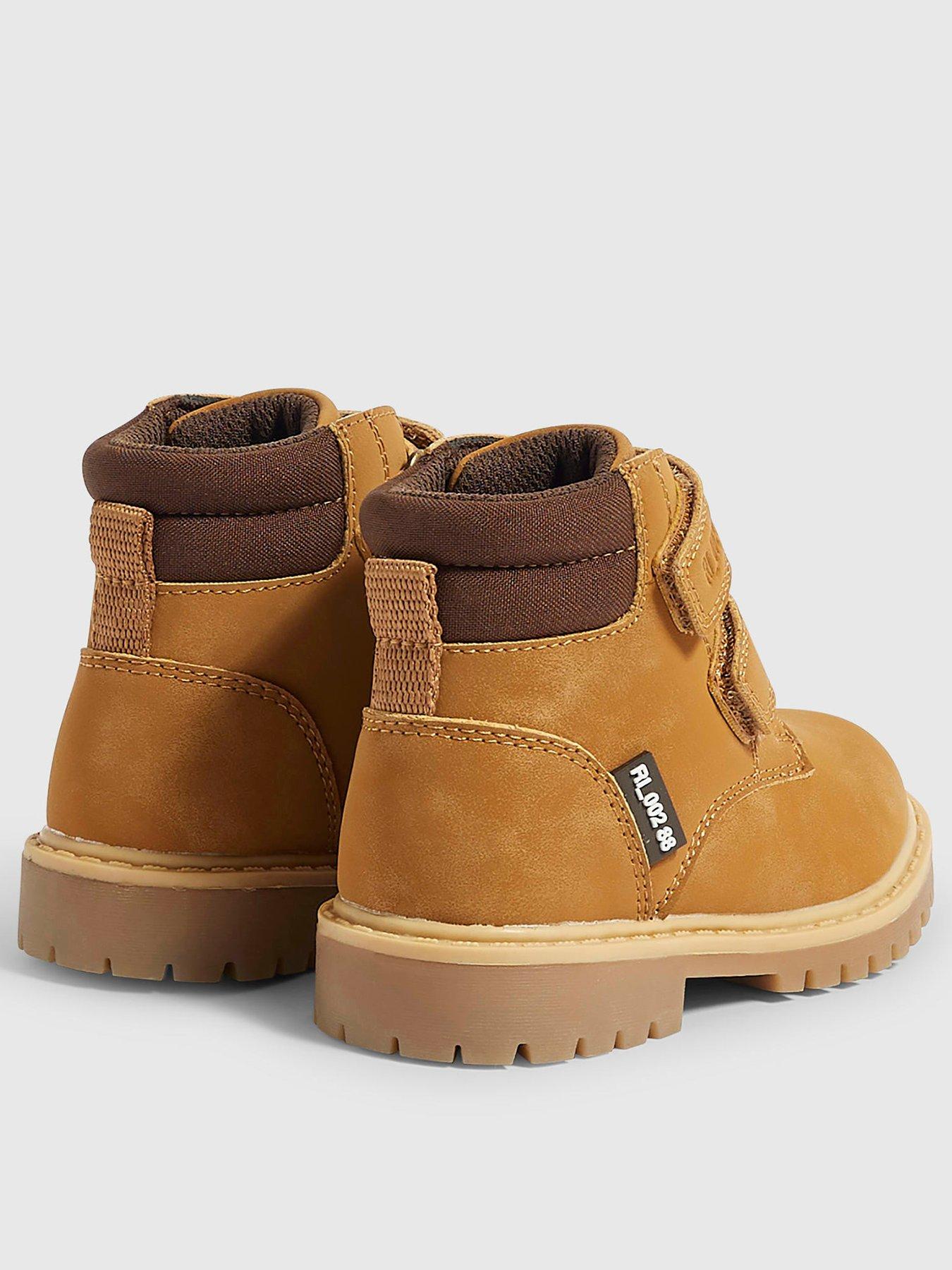 Image 3 of 5 of River Island Mini Mini Boys Worker Double Riptape Chunky Sole Boots - Brown
