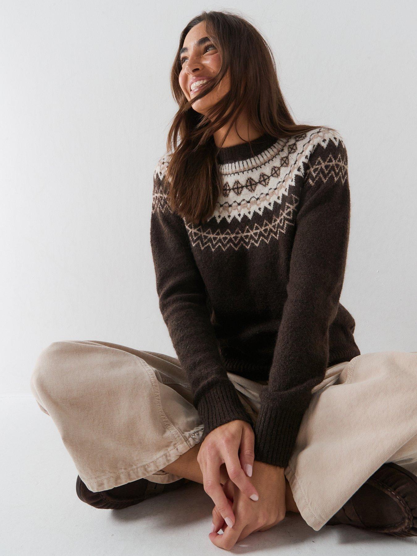 Image 1 of 6 of Vero Moda Womens Vmsimone Nordic Pullover Jumper - Brown