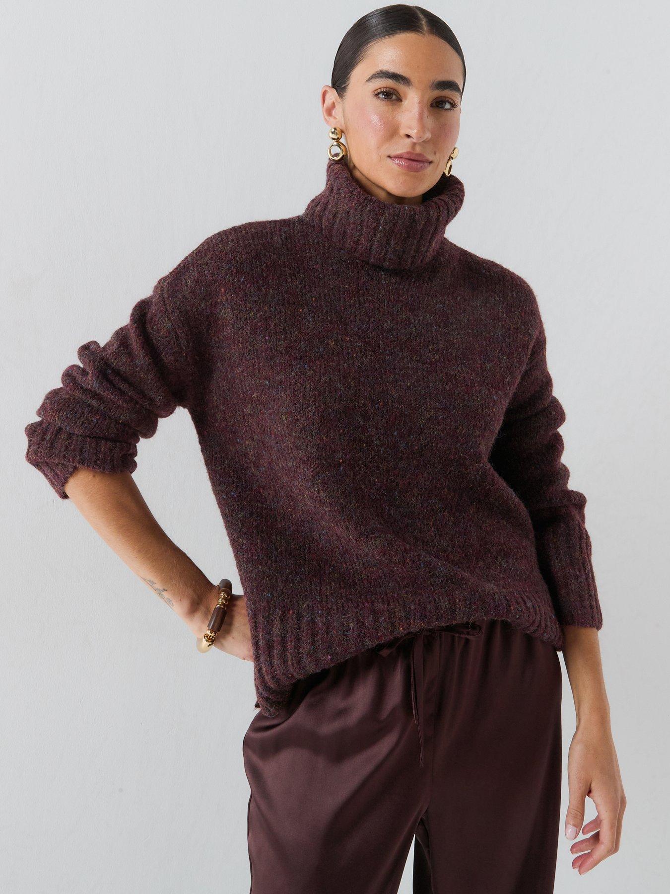 Image 1 of 6 of Vero Moda Womens Vmingrid Chunky Knit Roll Neck Soft-Touch Jumper - Red