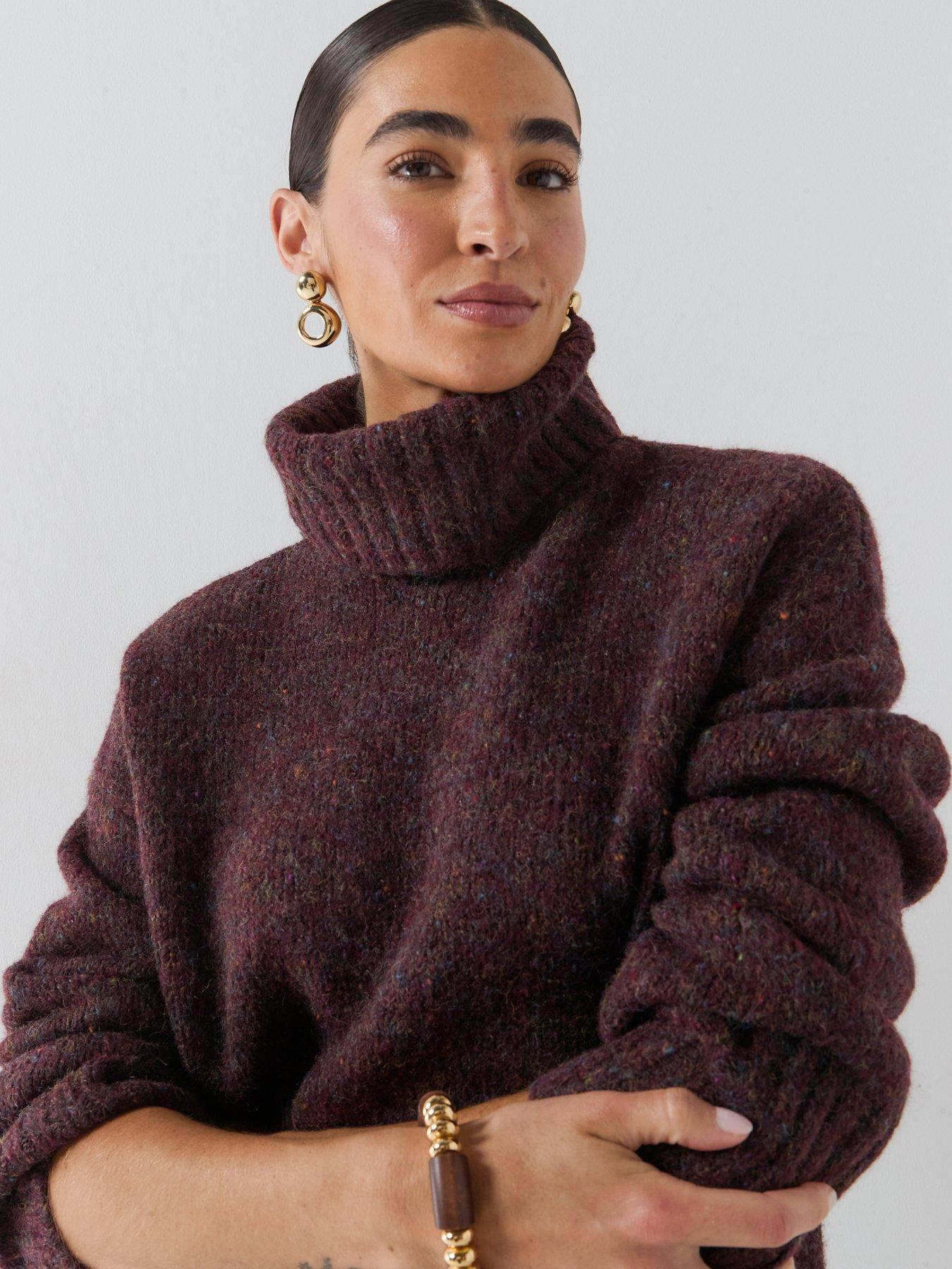 Image 4 of 6 of Vero Moda Womens Vmingrid Chunky Knit Roll Neck Soft-Touch Jumper - Red