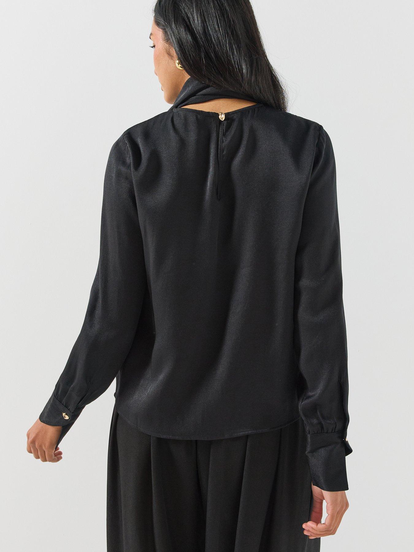 Image 2 of 6 of JDY Womens Tie Neck Satin Look Blouse - Black