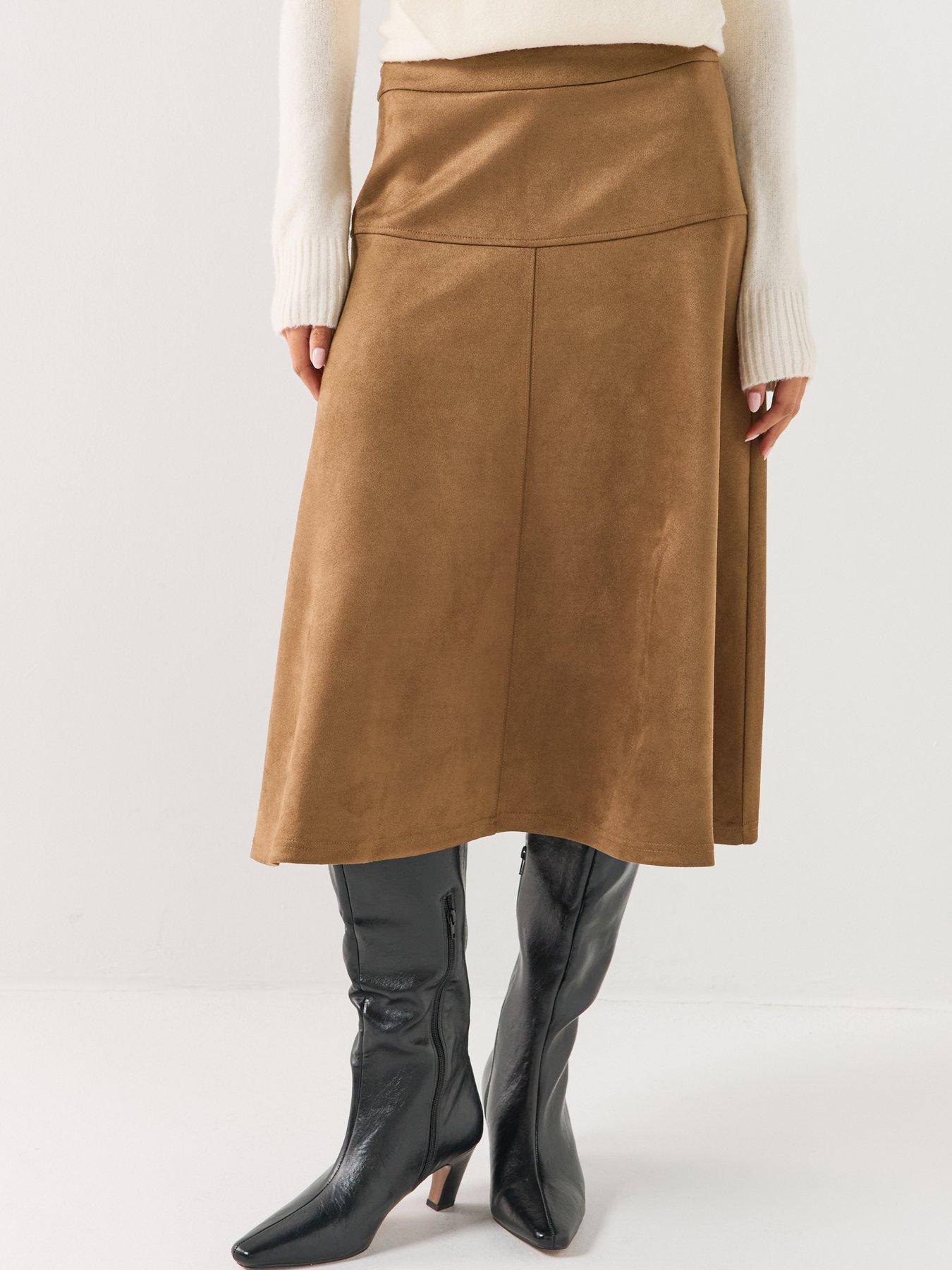 Image 1 of 6 of JDY Womens Faux Suede Midi Skirt - Brown