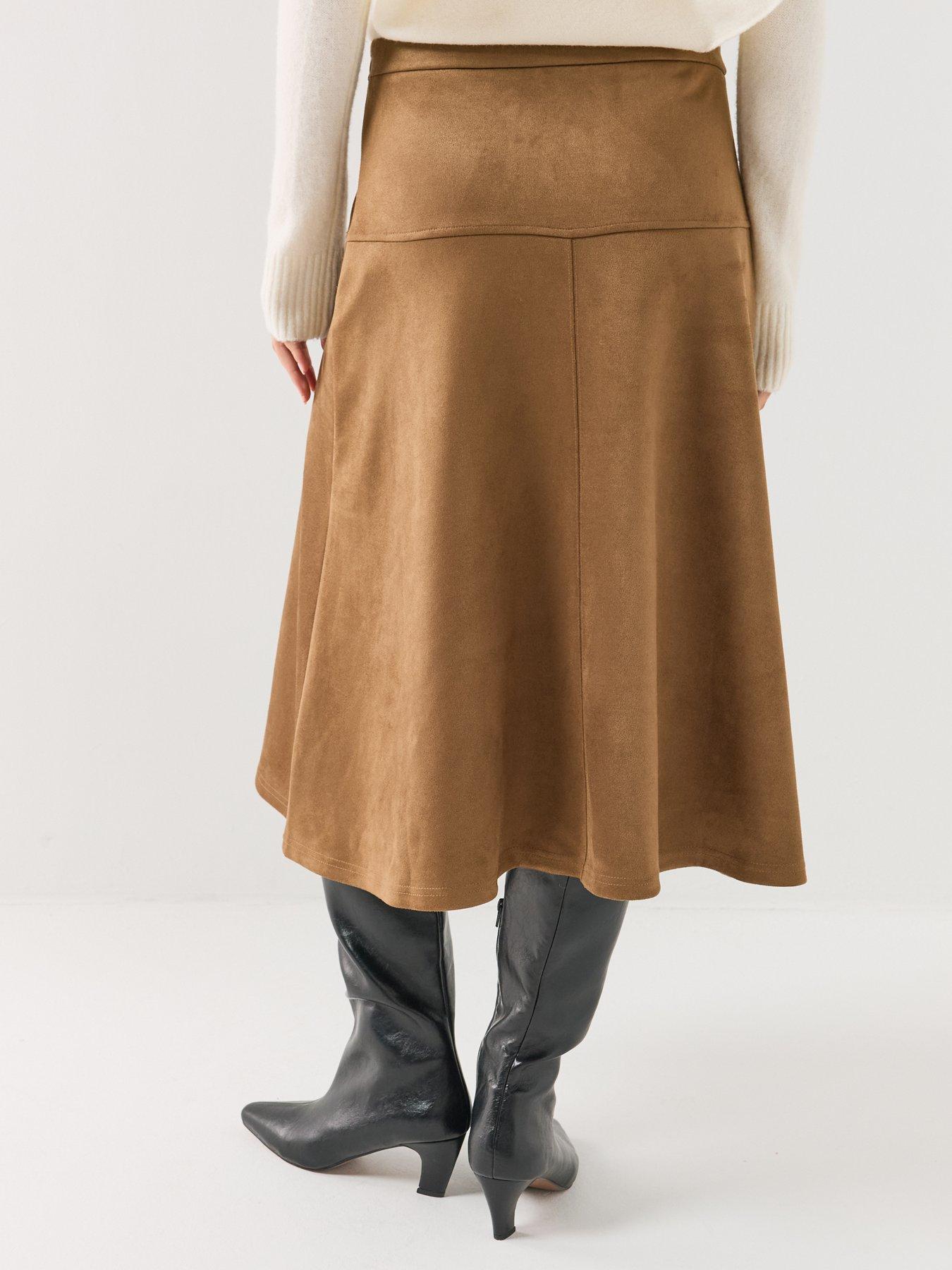 Image 2 of 6 of JDY Womens Faux Suede Midi Skirt - Brown