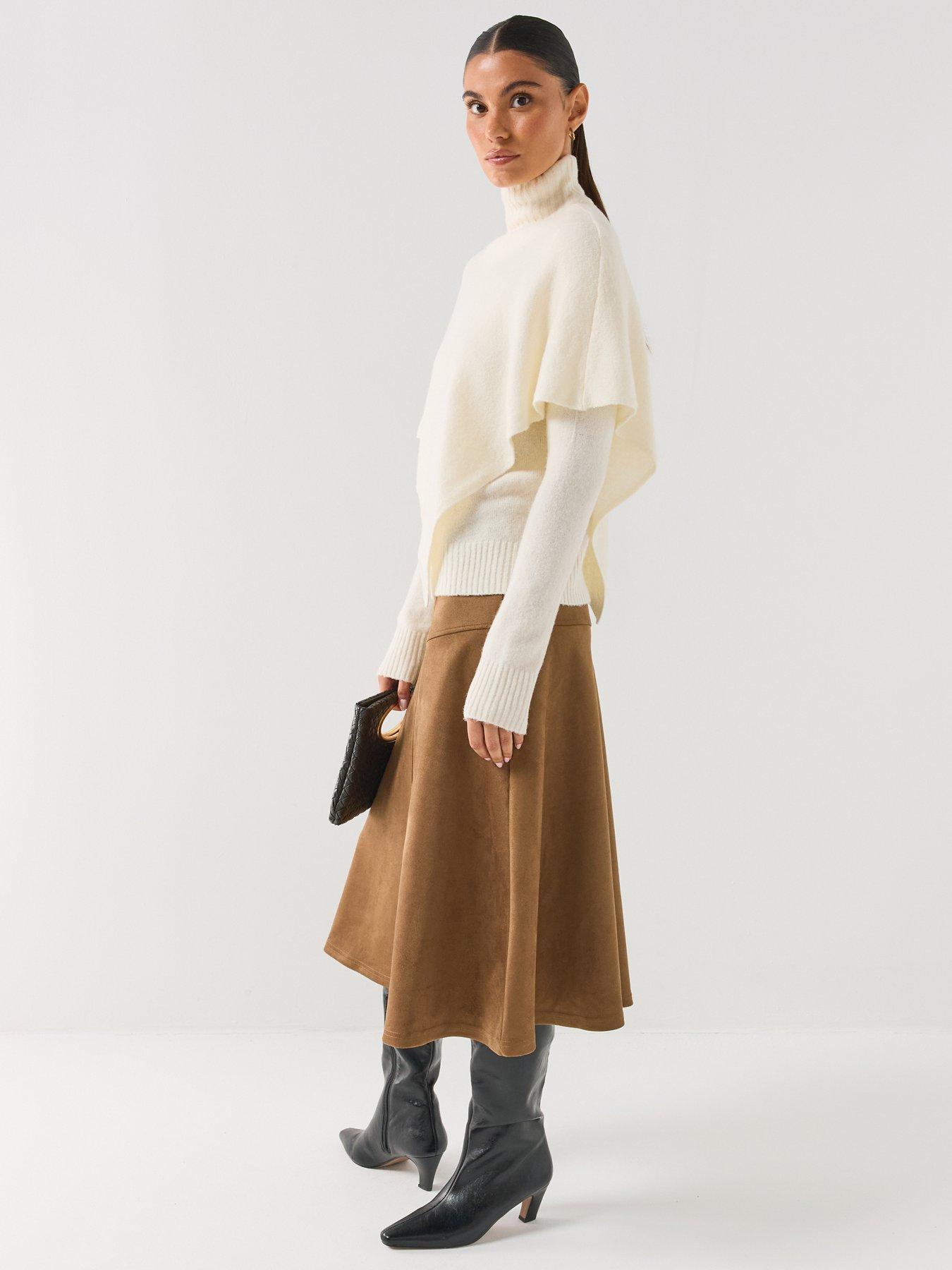 Image 4 of 6 of JDY Womens Faux Suede Midi Skirt - Brown