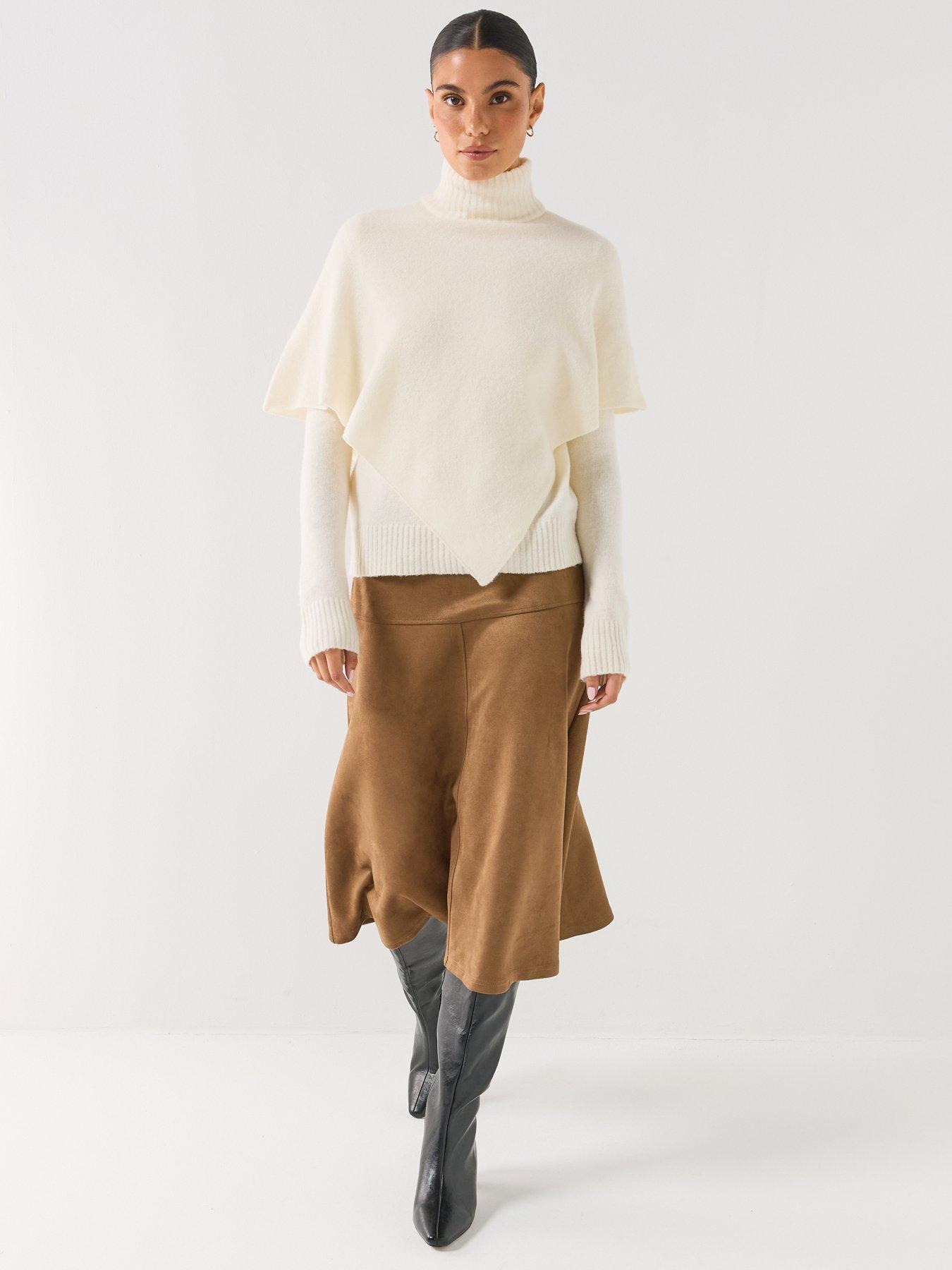 Image 6 of 6 of JDY Womens Faux Suede Midi Skirt - Brown