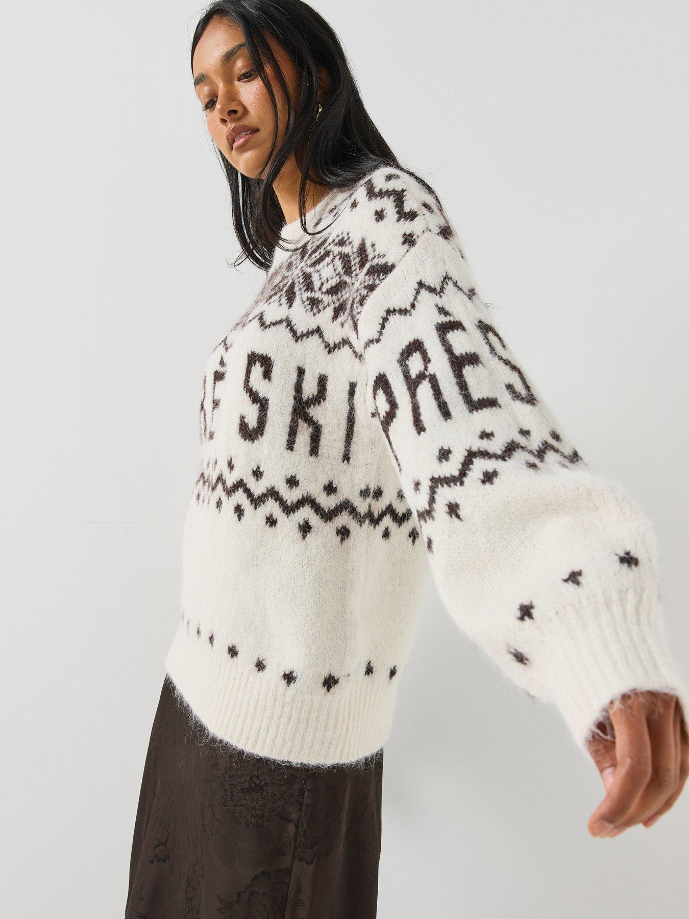 Image 6 of 6 of Vero Moda Womens Vmmoritz Fluffy-Feel Statement Knit Crew Neck Jumper - Beige