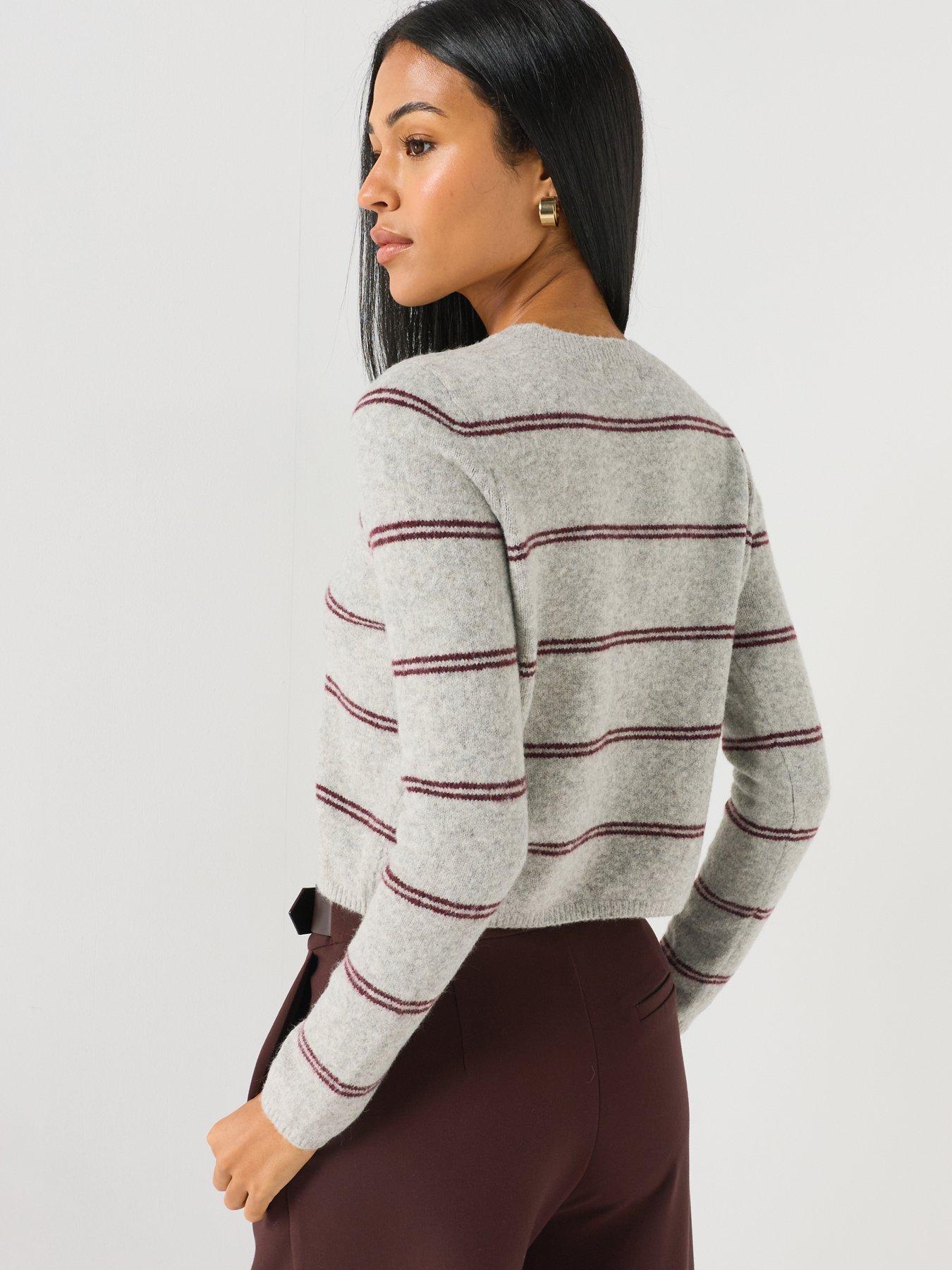 Image 2 of 5 of JDY Womens Jdychloe Button Through Stripe Cardigan - Grey