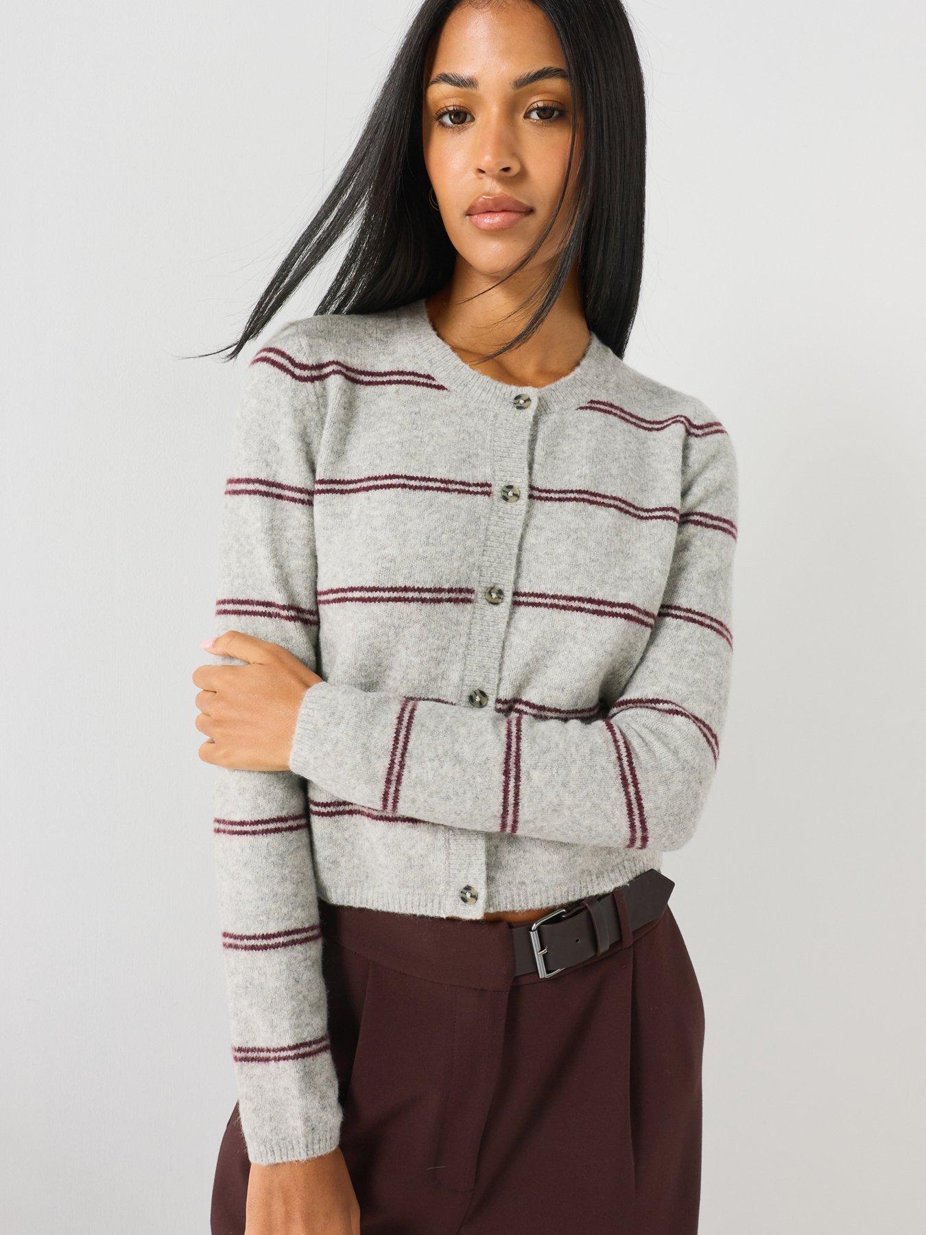 Image 5 of 5 of JDY Womens Jdychloe Button Through Stripe Cardigan - Grey