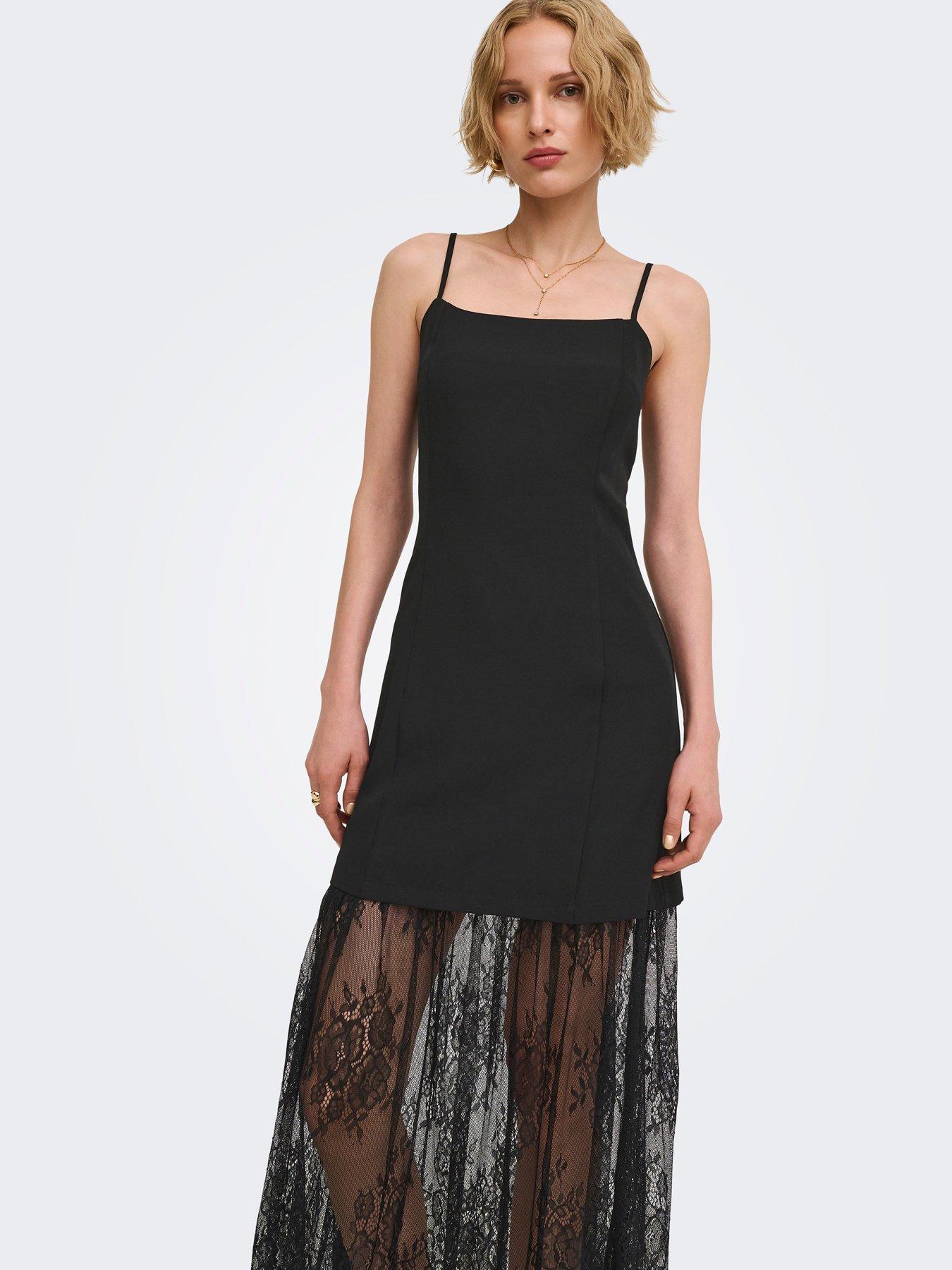 Image 4 of 5 of JDY Womens Rosa Fitted Lace Hem Maxi Dress - Black