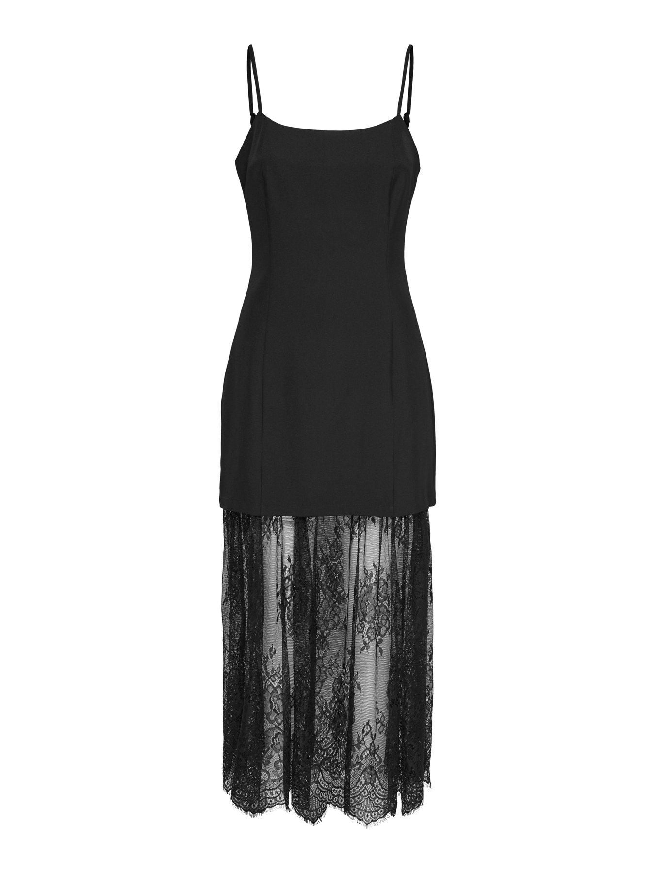 Image 5 of 5 of JDY Womens Rosa Fitted Lace Hem Maxi Dress - Black