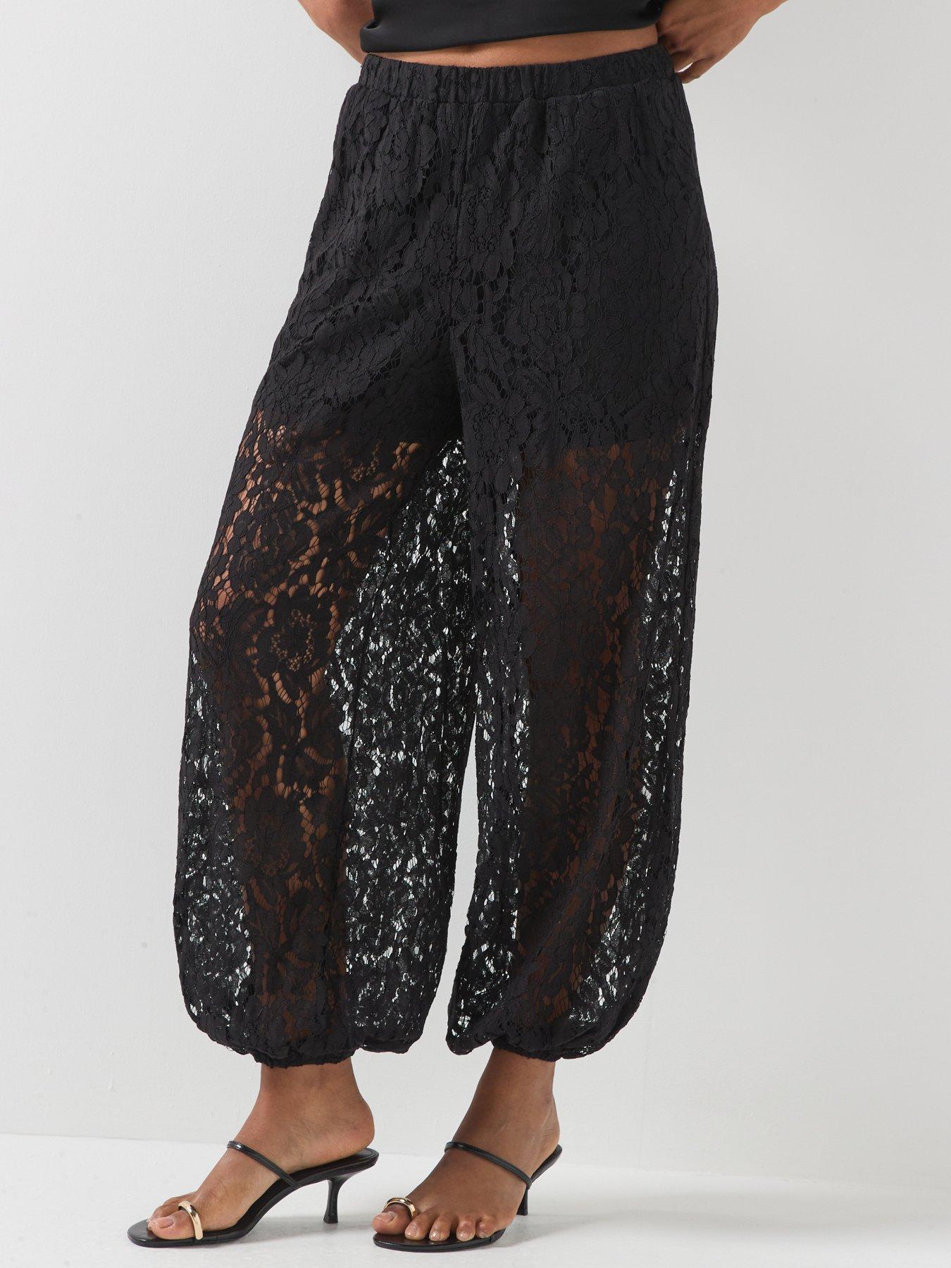 Image 1 of 5 of JDY Womens Julia Lace Balloon Leg Trousers - Black