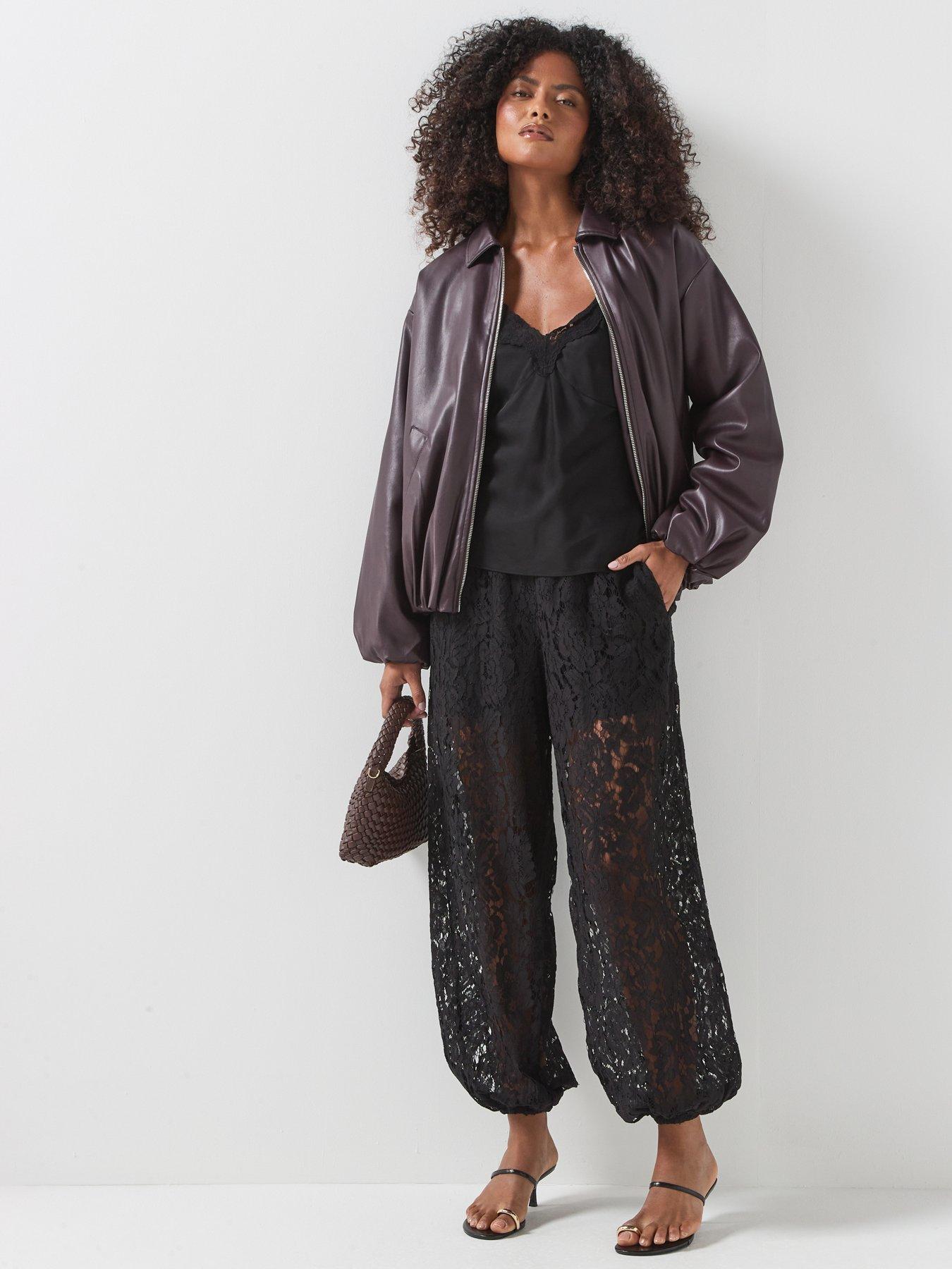 Image 3 of 5 of JDY Womens Julia Lace Balloon Leg Trousers - Black