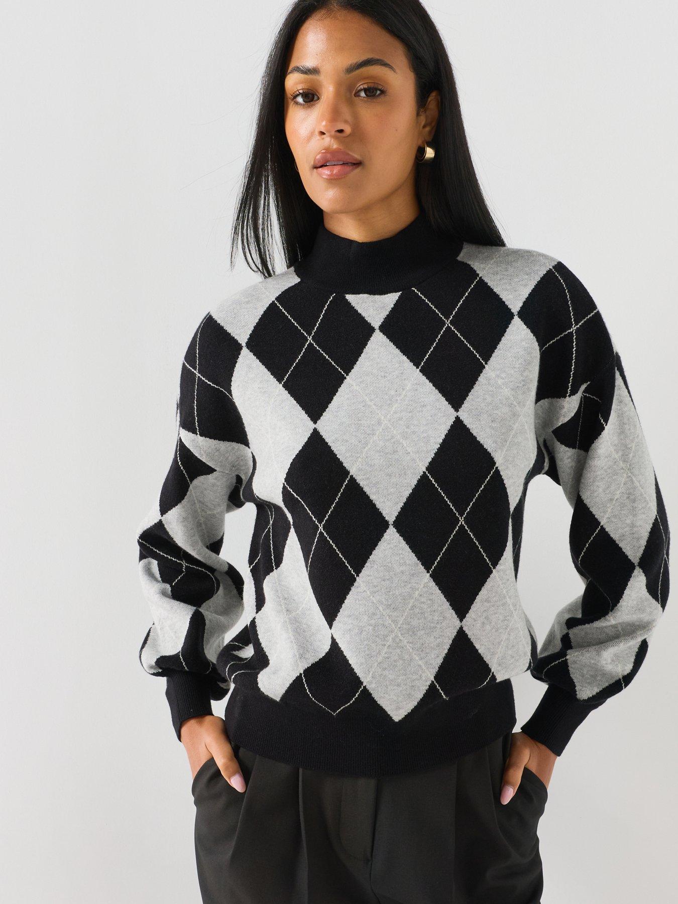 Image 1 of 4 of Only Womens Enya Argyle High Neck Jumper - Black