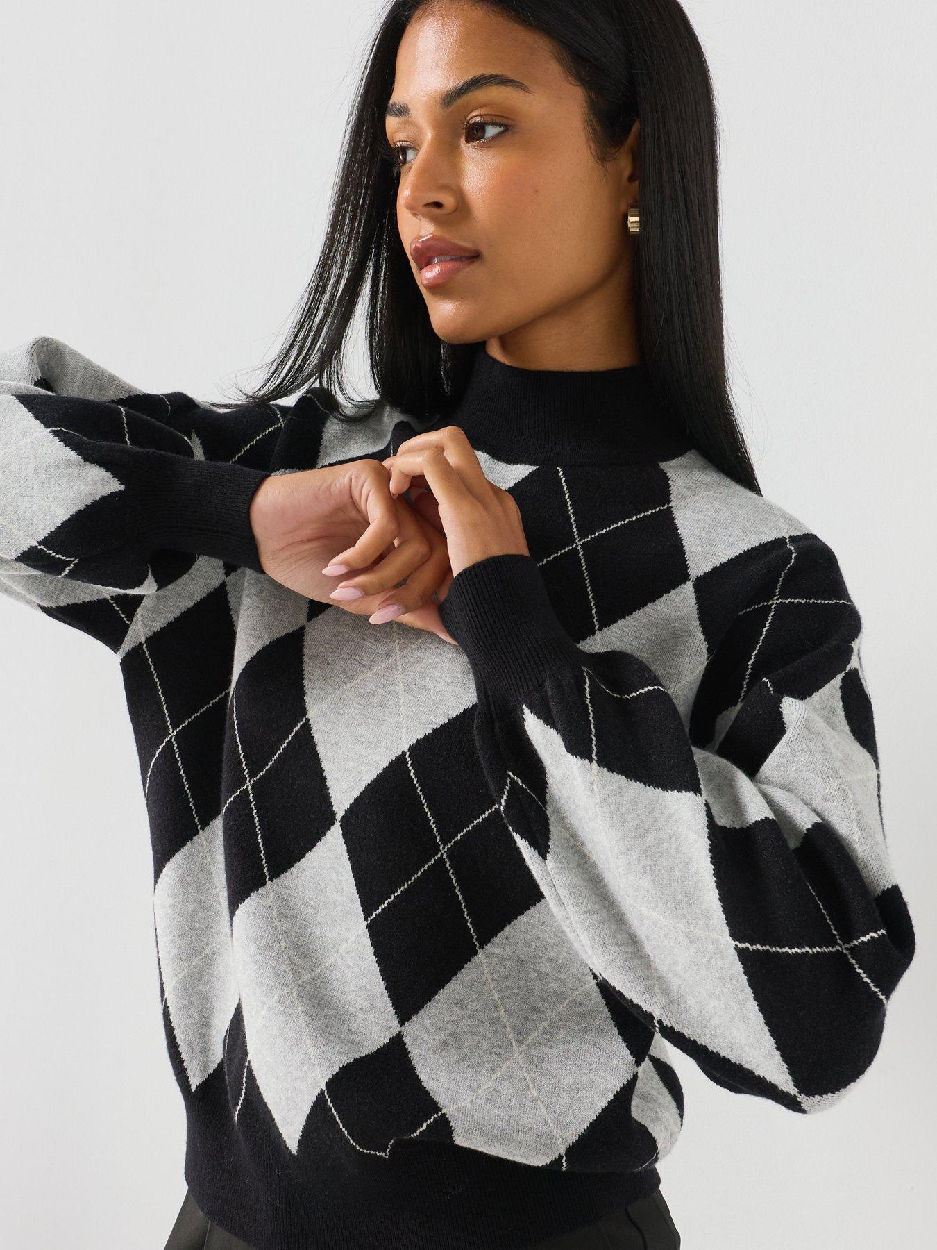 Image 4 of 4 of Only Womens Enya Argyle High Neck Jumper - Black