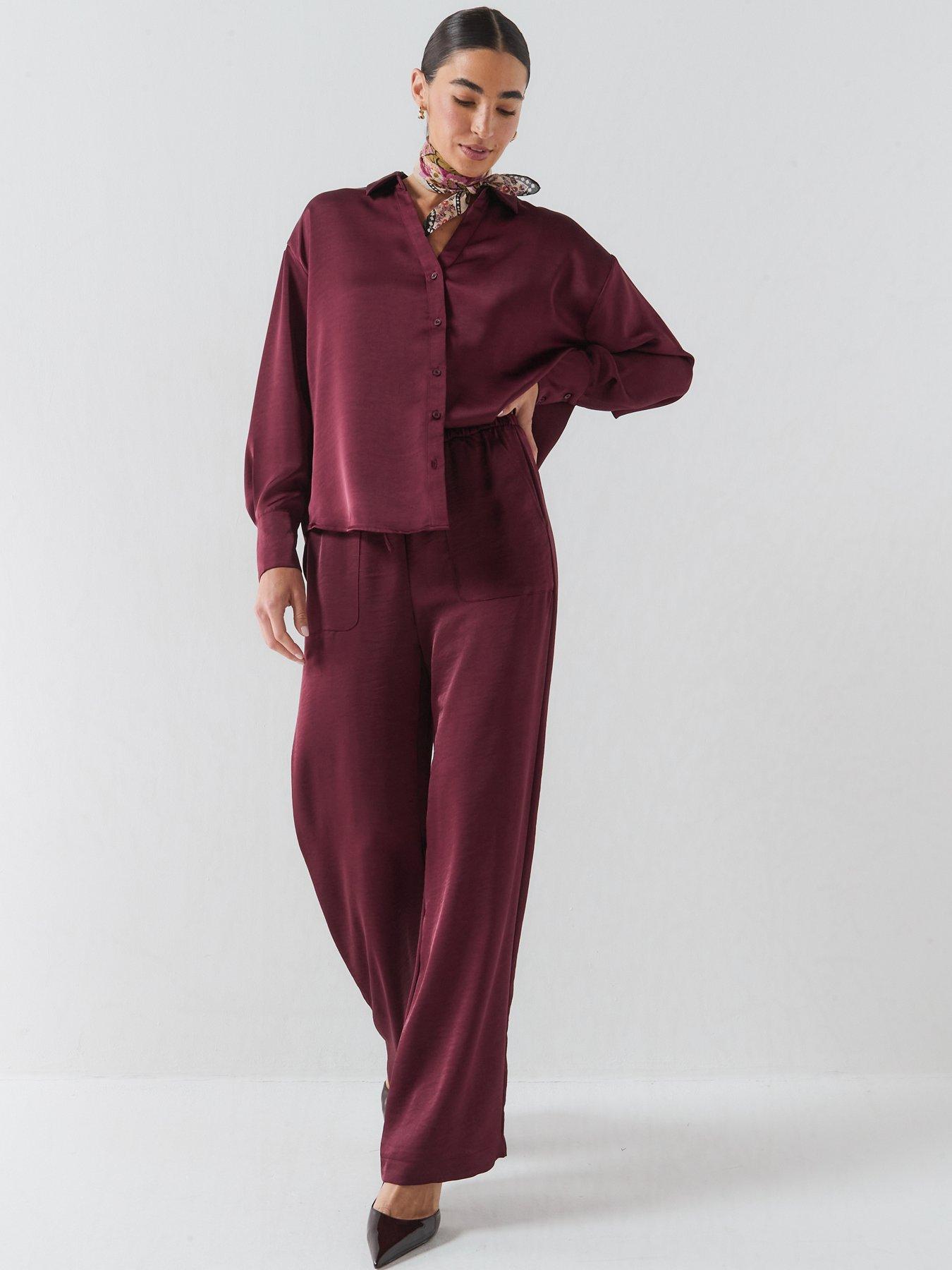 Image 3 of 5 of Vero Moda Womens Vmmiro Drawstring High Waist Trousers - Red