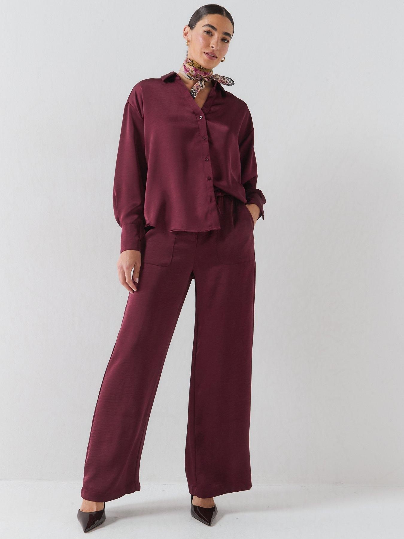 Image 4 of 5 of Vero Moda Womens Vmmiro Drawstring High Waist Trousers - Red