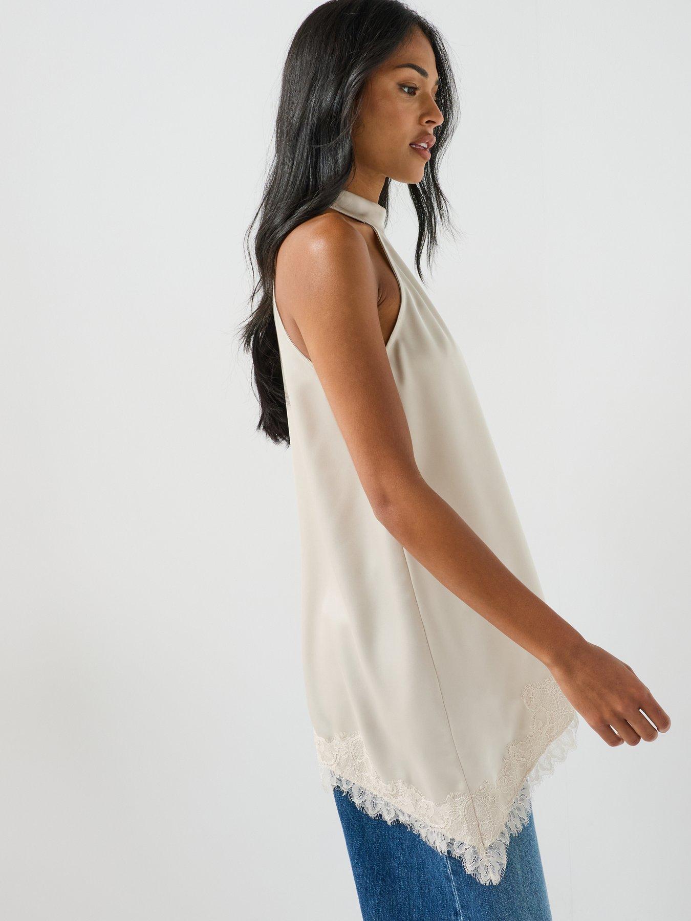 Image 4 of 6 of JDY Womens Halterneck Lace Hem Blouse - Cream