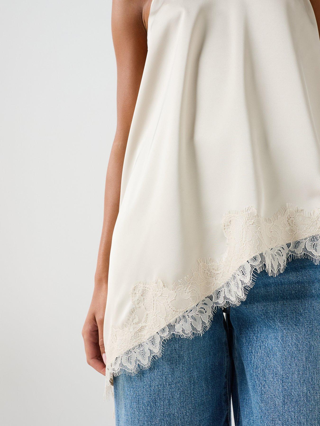 Image 6 of 6 of JDY Womens Halterneck Lace Hem Blouse - Cream